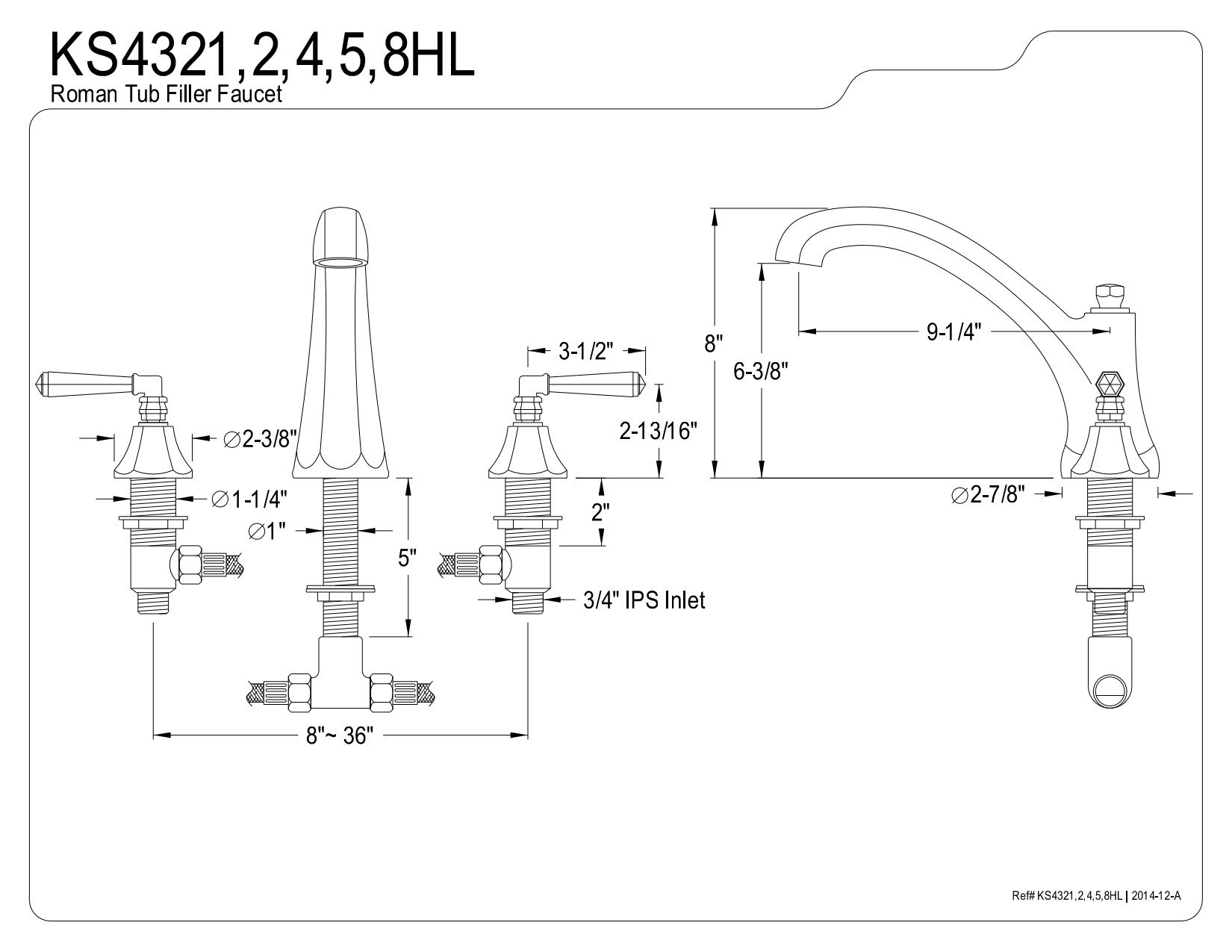 Kingston Brass ks432. HL Metropolitana generalizado romana Tub Filler Grifo con met,