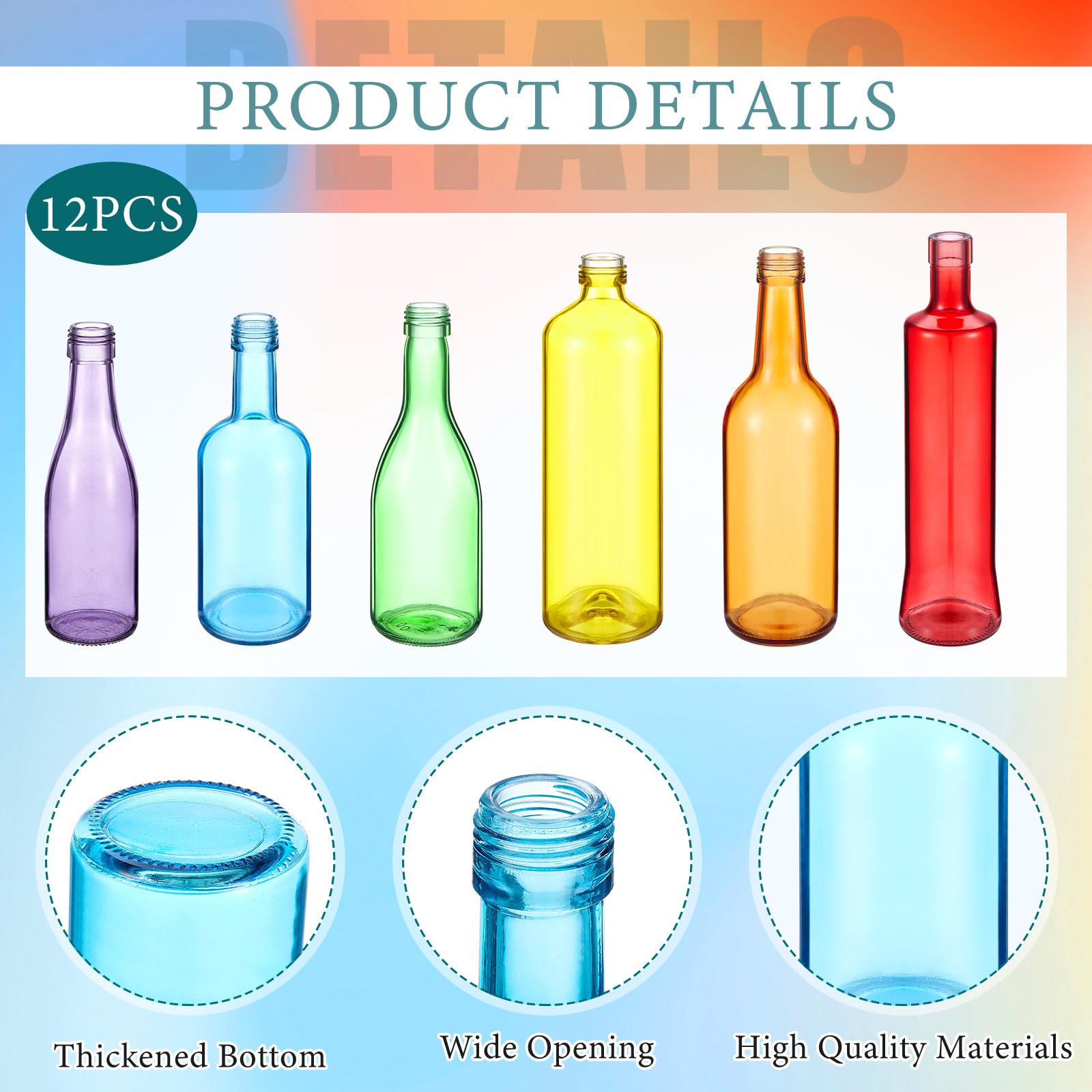 12 botellas de vidrio de colores, coloridas botellas de vino vacías, botella de vidrio decorativa para botella, árbol, jardín, patio, decoración del hogar al aire libre (color arcoíris claro 2