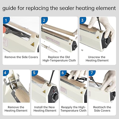 Miniatura 7 de Sellador térmico por impulso con barra de sellado, máquina de sellado y corte de bolsas de alta resistencia, 2 reemplazos adicionales (blanco, 8