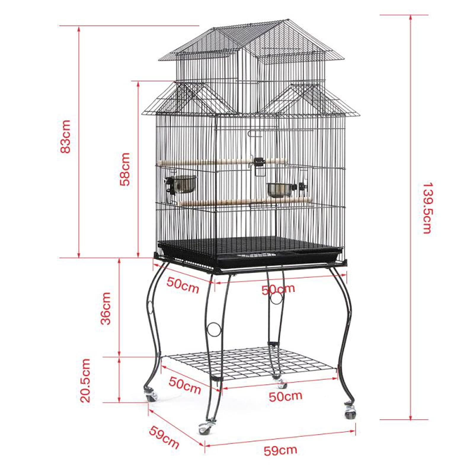 Gabbia per Uccelli e Pappagalli Gabbia per Uccelli Accessori Bird House Outdoor Large Birdcage Birdcage Cockatoo Canary Parrot Maga DAW con 4 Ruote per Canarini, Cocorite e Uccelli Esotici