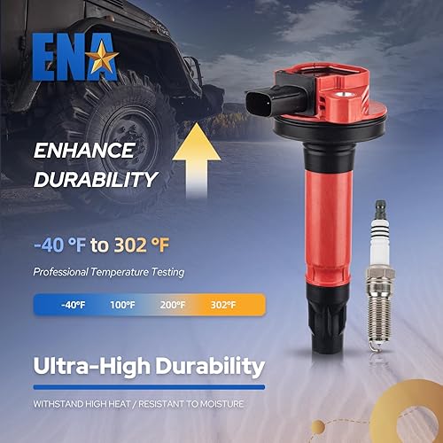 Miniatura 5 de ENA Juego de 6 bobinas de encendido rojas, 6 bujías platino 3.5L 3.7L V6 compatibles con Lincoln Ford Mustang Edge Explorer F150 Flex Taurus Transit