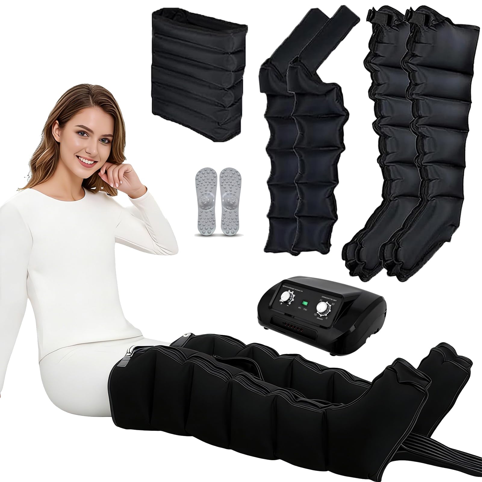 Pressoterapia Per Casa Gambe E Addome, Gambali Pressoterapia Linfodrenaggio 6 Camere, Apparecchio Professionale Per Braccia E Total Body, Gambe Gonfie (Black, L 2 legs + 2 arms + waist)