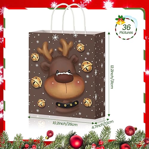 Miniatura 9 de Cholemy Christmas Gift Bags with Handle Xmas Kraft Paper Bags Bulk Large Christmas Totes Bags for Candy Wrapping Holiday Party Favors(24 Pcs)
