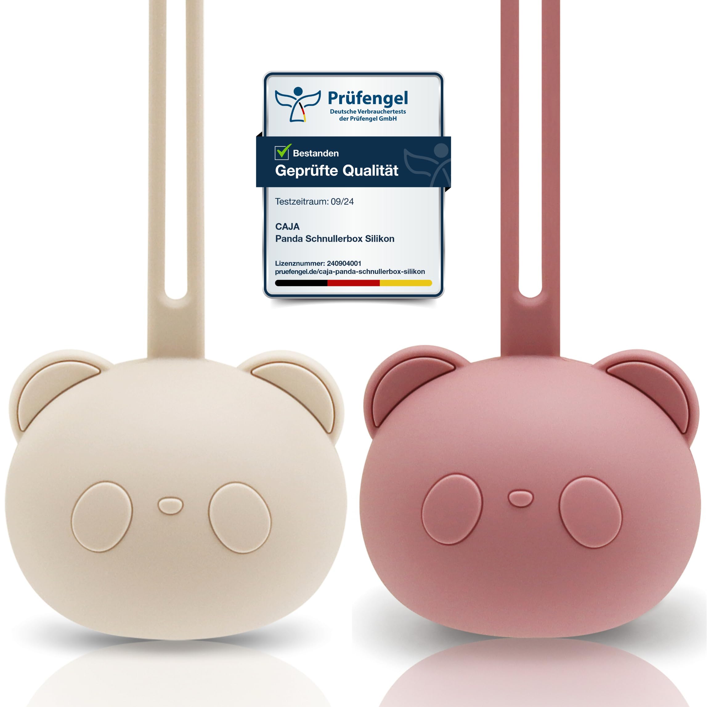 CAJA Schnullerbox 2er Set Schnulleraufbewahrung Silikon BPA frei hygienische Aufbewahrung für Babys und Kleinkinder Panda Design hochwertiges Baby Zubehör Geschenk zur Geburt und Baby Erstausstattung