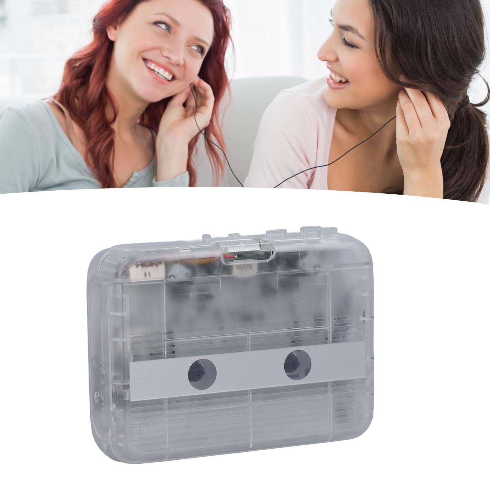 Fockety Lettore di Cassette, Lettore di Cassette Bluetooth con Inversione Automatica ' Stereo, di Portatile con Auricolare Cavo di Alimentazione USB Batteria AA per Parco Domestico (Trasparente)