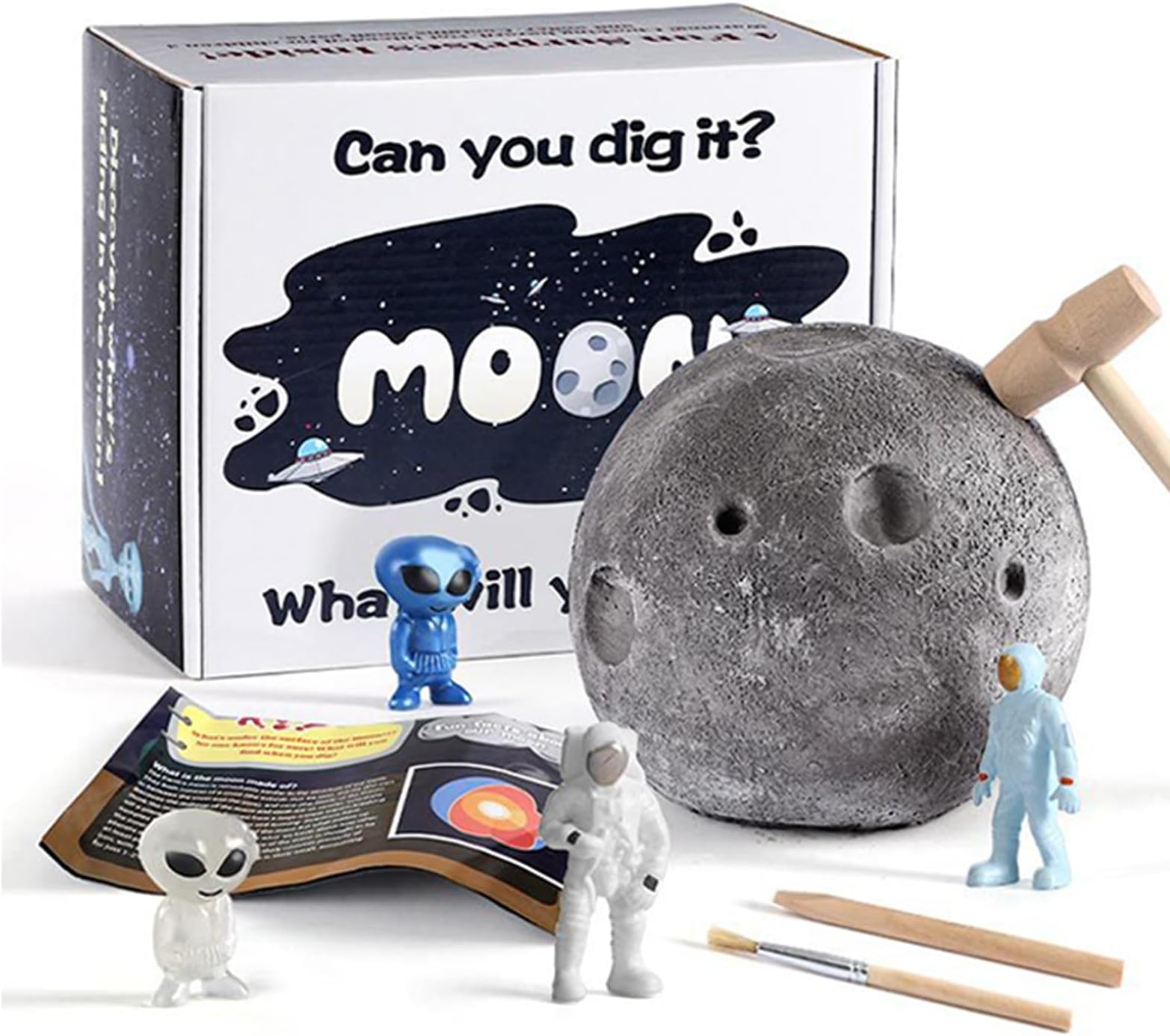 MEBEGINMoon Digging Excavation Kit, Mining Dig Kit with Saucer Man, Planet Explore Stone Dig Up Gems Toy Set Gits for Boys Girls Kids 6+