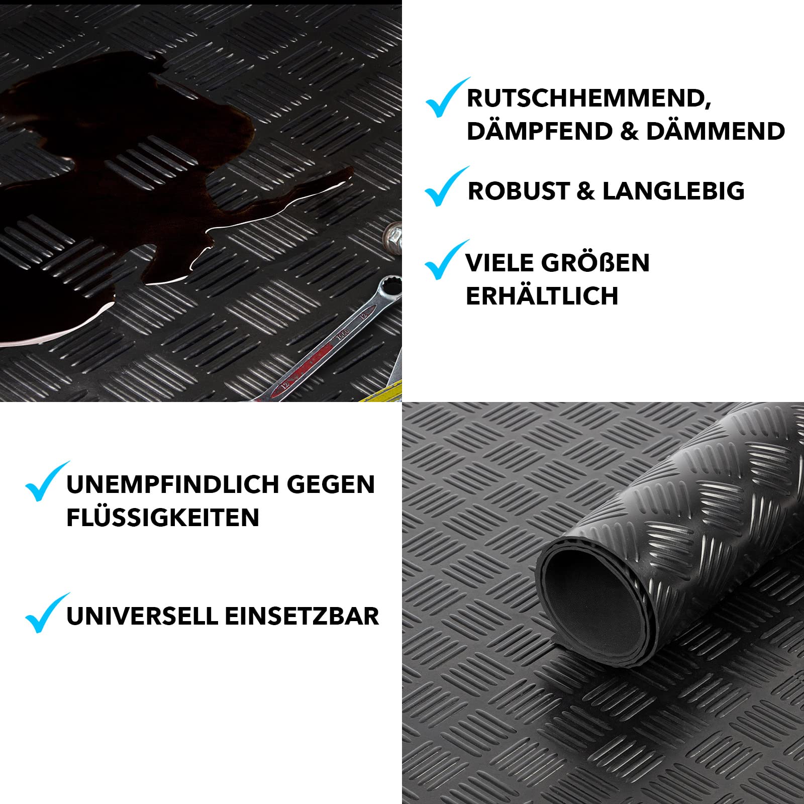 Floordirekt Gummiläufer Karo - Gummimatte in Riffelblech Optik - Stärke: 3mm - Noppenmatte Antirutschmatte - rutschfest und unempfindlich gegen Flüssigkeiten & Schmutz (100 x 1000 cm)