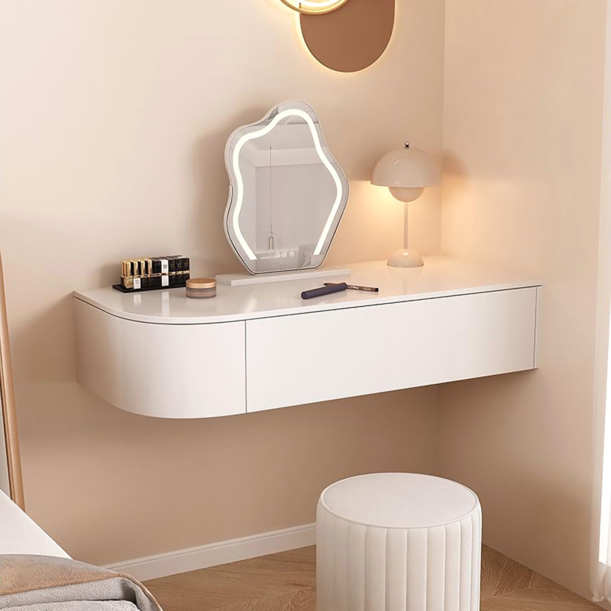 asdchZen Wall-Mounted Floating Vanity With Drawer Space-Saving Dressing Table & Nightstand Stylish Storage Cabinet For Bedroom Modern Wall Desk