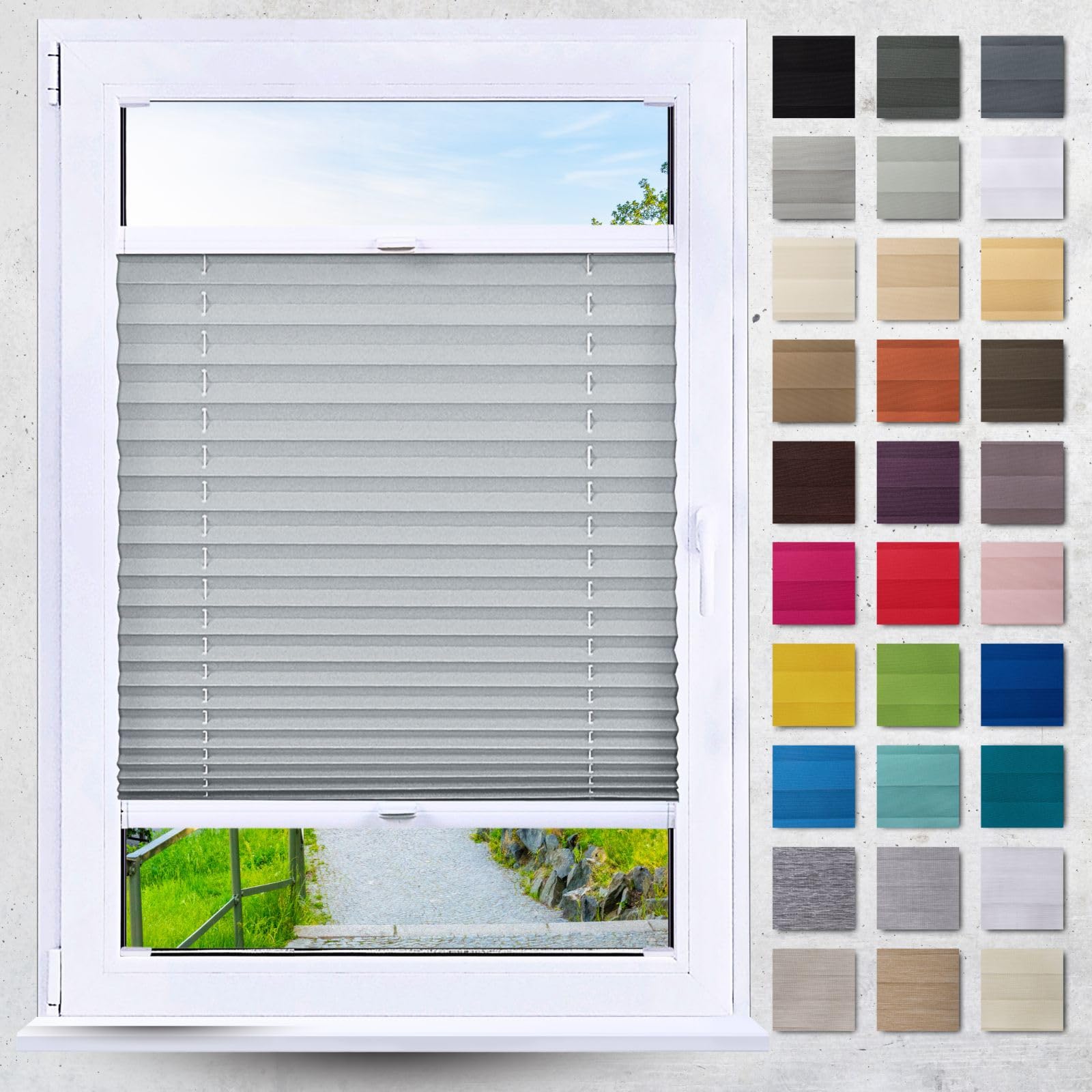 Plissee Thermorollo Faltrollo nach Maß Breite 120-160 cm Höhe 120-219 cm 24 Farben Rollo für Fenster und Tür mit Bohren Fensterjalousien guter Sichtschutz und Sonnenschutz mit Farbmuster