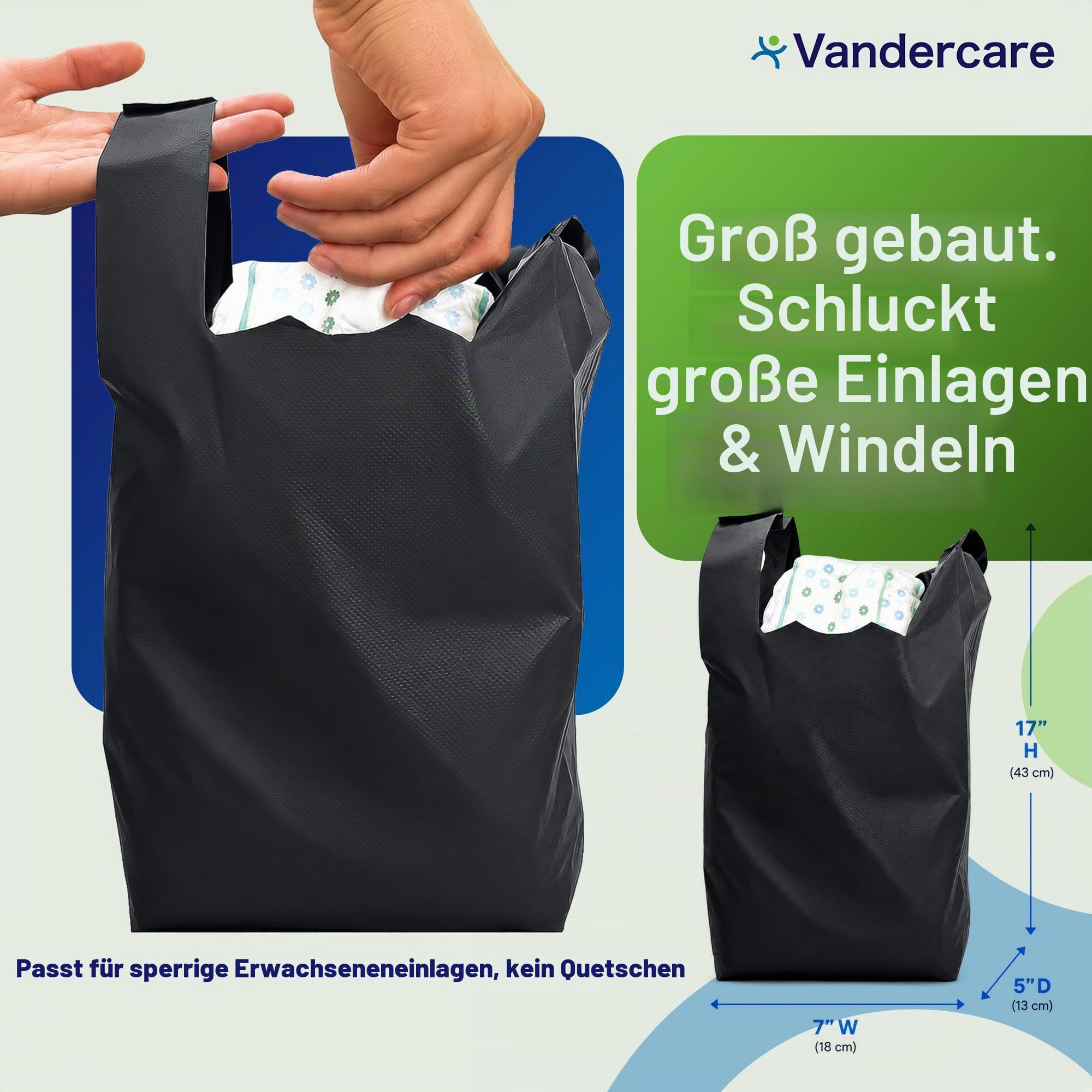 Windelbeutel für Erwachsene, 400 Stück, hygienische Einwegsäcke für große Inkontinenzeinlagen, 25 % dicker, leicht zu bindende Griffe, extra stark, dick, parfümfrei, geruchlos, diskret