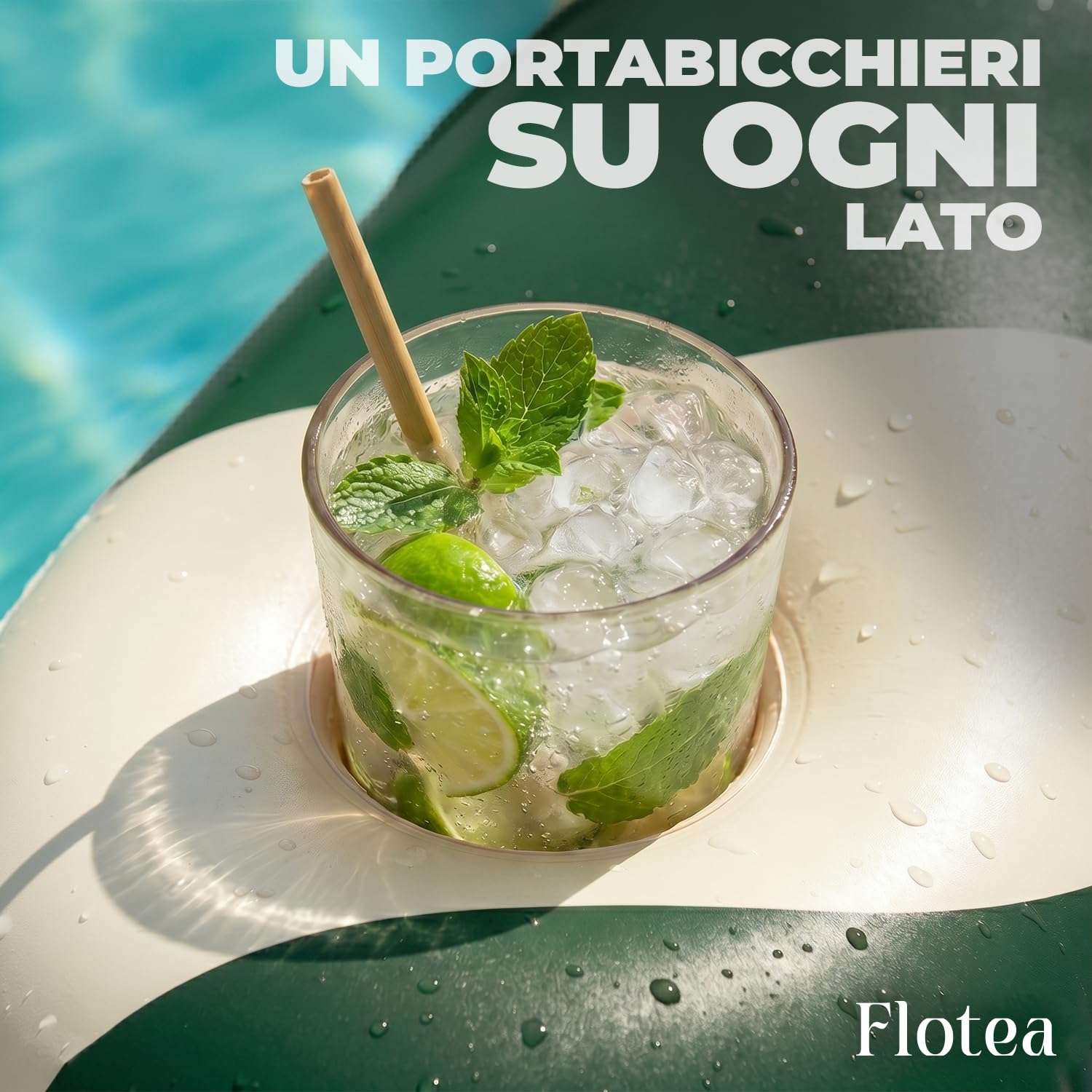 Flotea® Materassino Gonfiabile XXL per Adulti 2 Posti | Galleggiante con Cuscini e Portabicchieri Integrati | PVC 215 x 148 cm | Piscina, Spiaggia, Mare e Vacanze | Original Corner