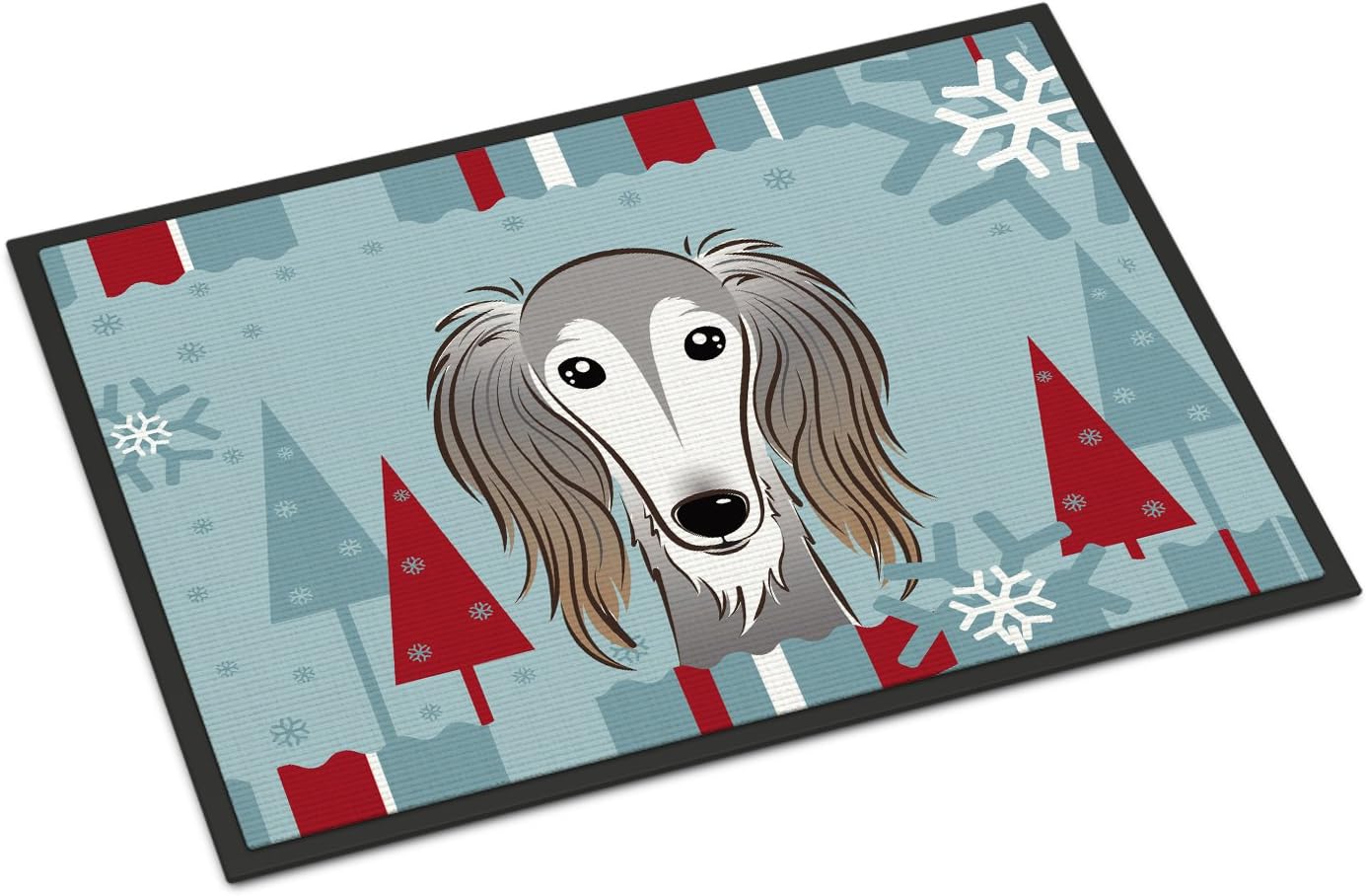 Caroline's Treasures BB1725MAT Winter Holiday Saluki Doormat 18x27 Front Door Mat Indoor Outdoor Rugs for Entryway, Non Slip Washable Low Pile, 18H X 27W