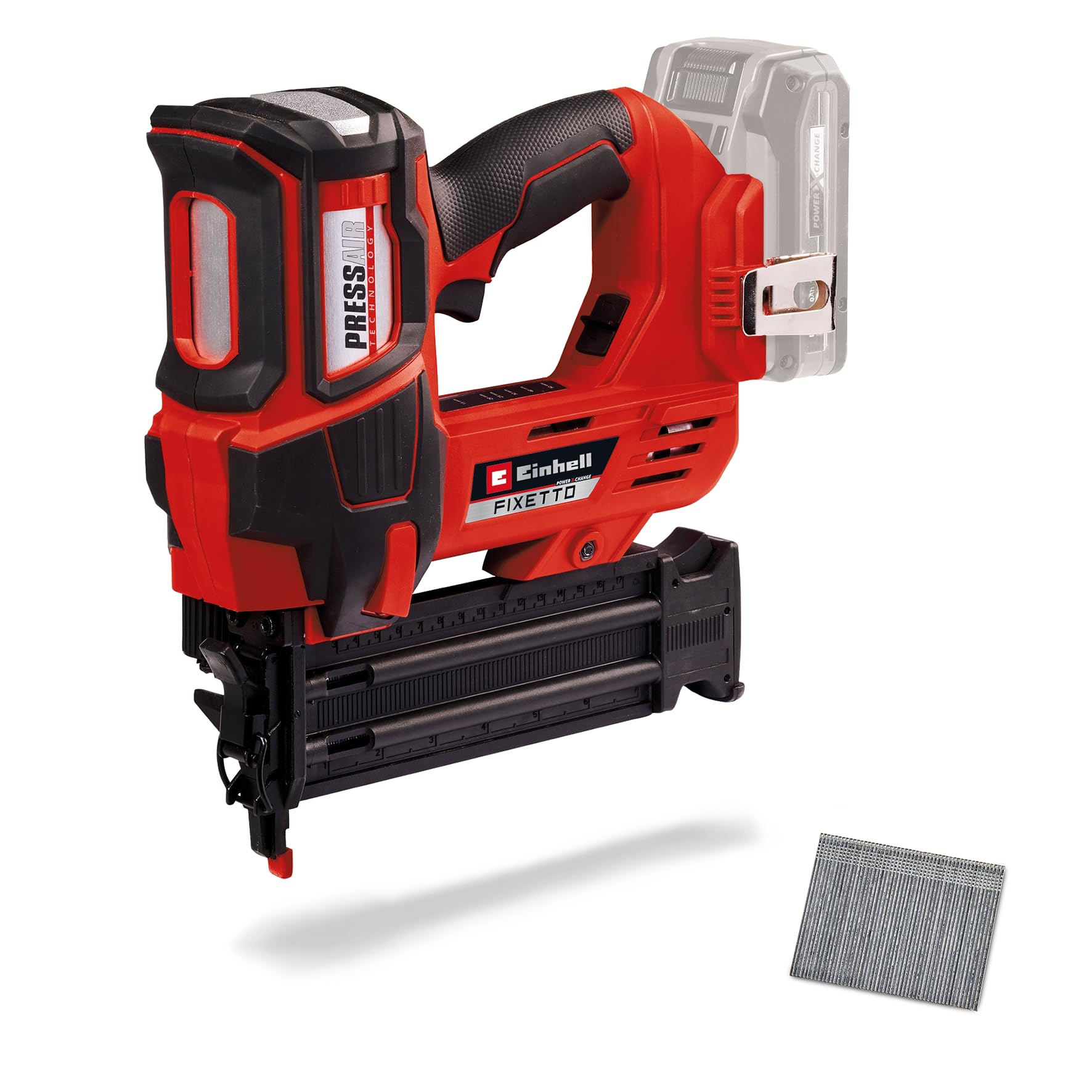 Power X-Change Cordless Nail Gun - 18V Single and Serial Shot Electric Nailer, 60 Shots/Min, Depth Adjustment TE-CN 18 Li Solo with 500 Nails (Battery Not Included), Red & Black (4257795)