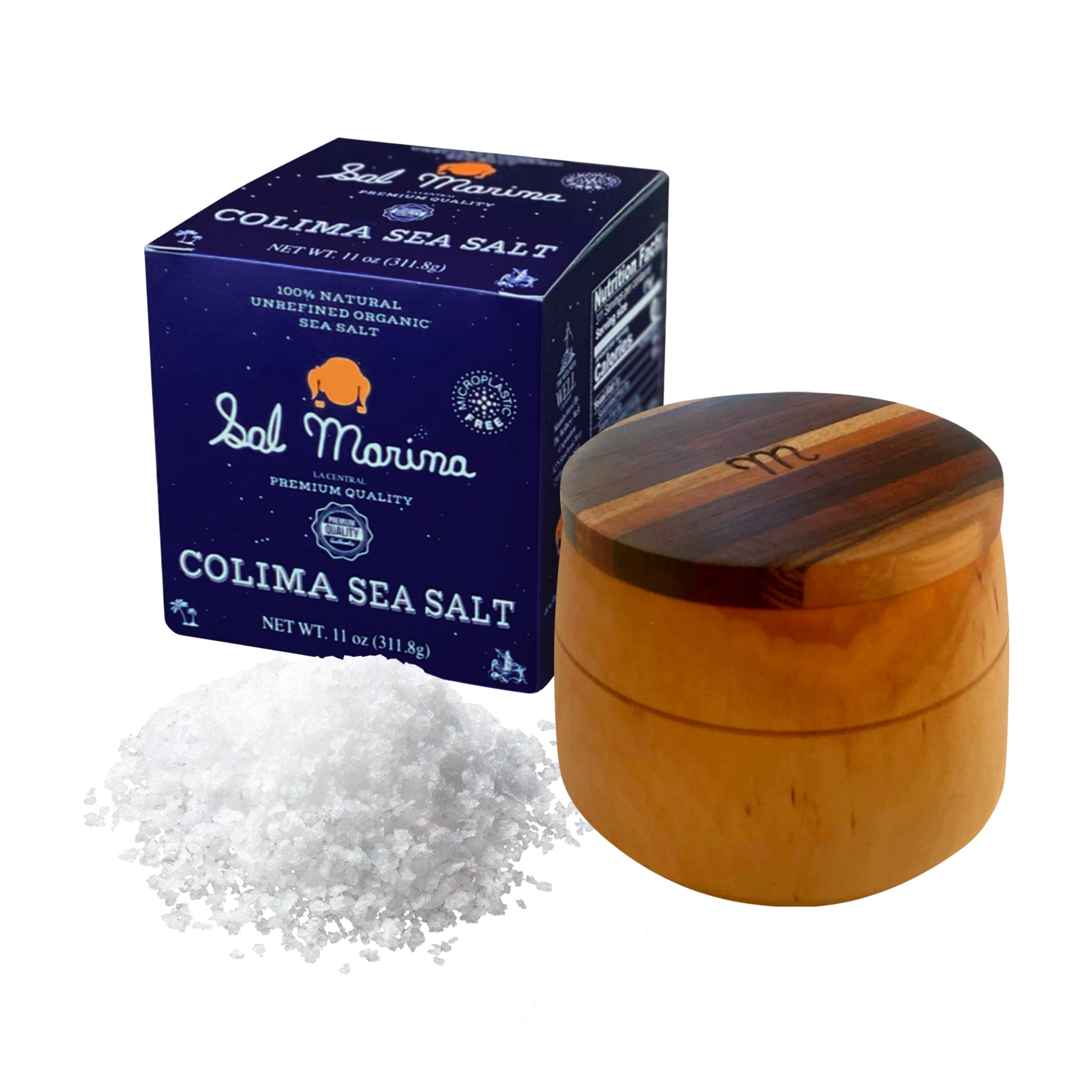 SAL MARINA | Sea Salt Container 180g + Sea Salt 11oz | 100% Organic Kosher Salt - Gluten Free Vegan Seasoning Food Table Salt