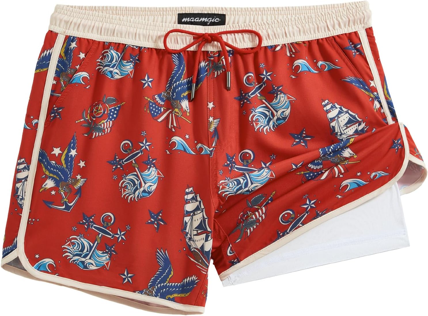 maamgic Mens Short 80s 90s Vintage 5.5" Swim Trunks Swimsuits Board Shorts Compression Liner Quick Dry 2 in 1 Beach Swimwear