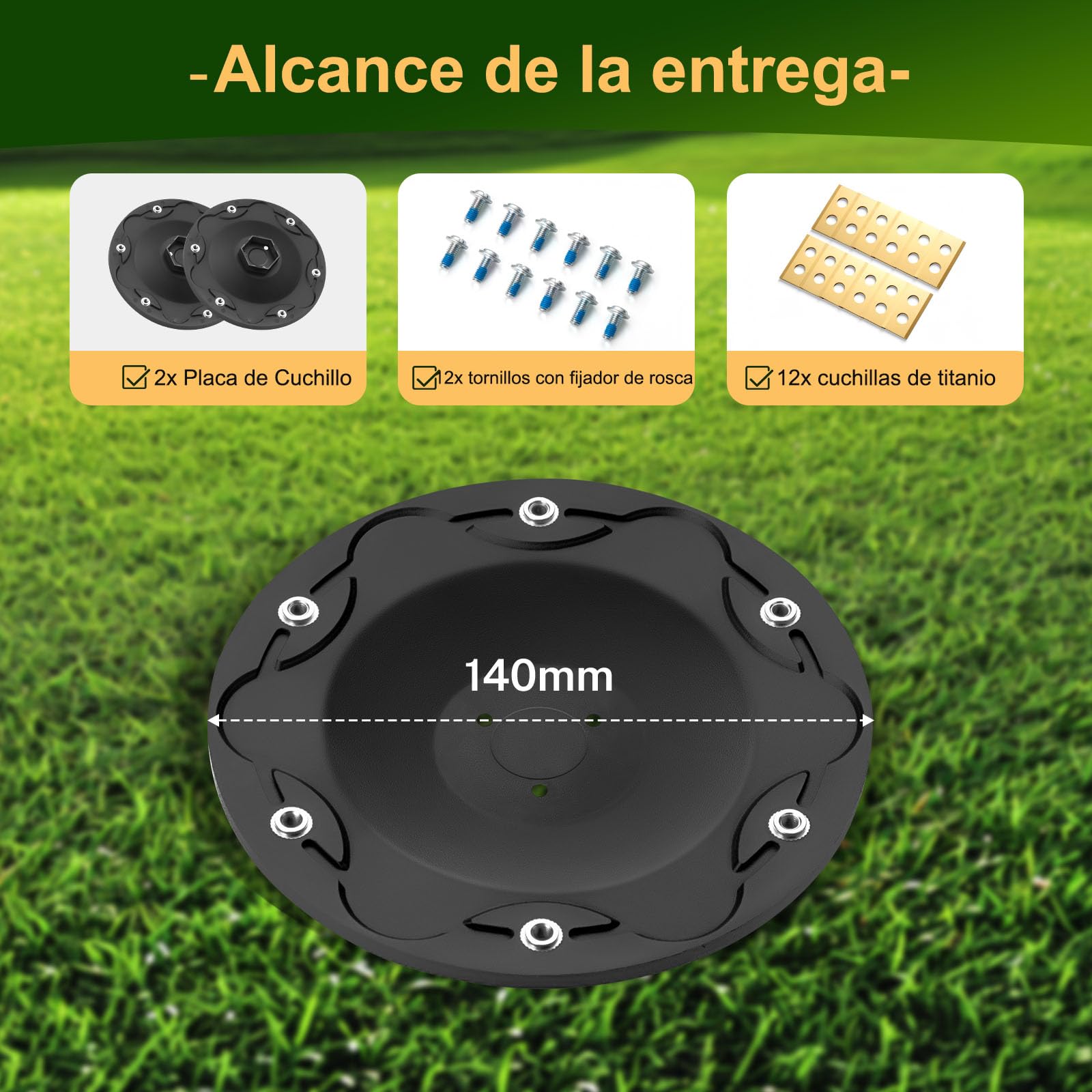 [ACTUALIZACIÓN] 2 Discos de Cuchillas + 12 Cuchillas Compatibles con ECOVACS A1600, A2000, A2500 y A3000, Disco de Cuchillas para Cortacésped Robótico, Plato Giratorio de Cortacésped Robótico