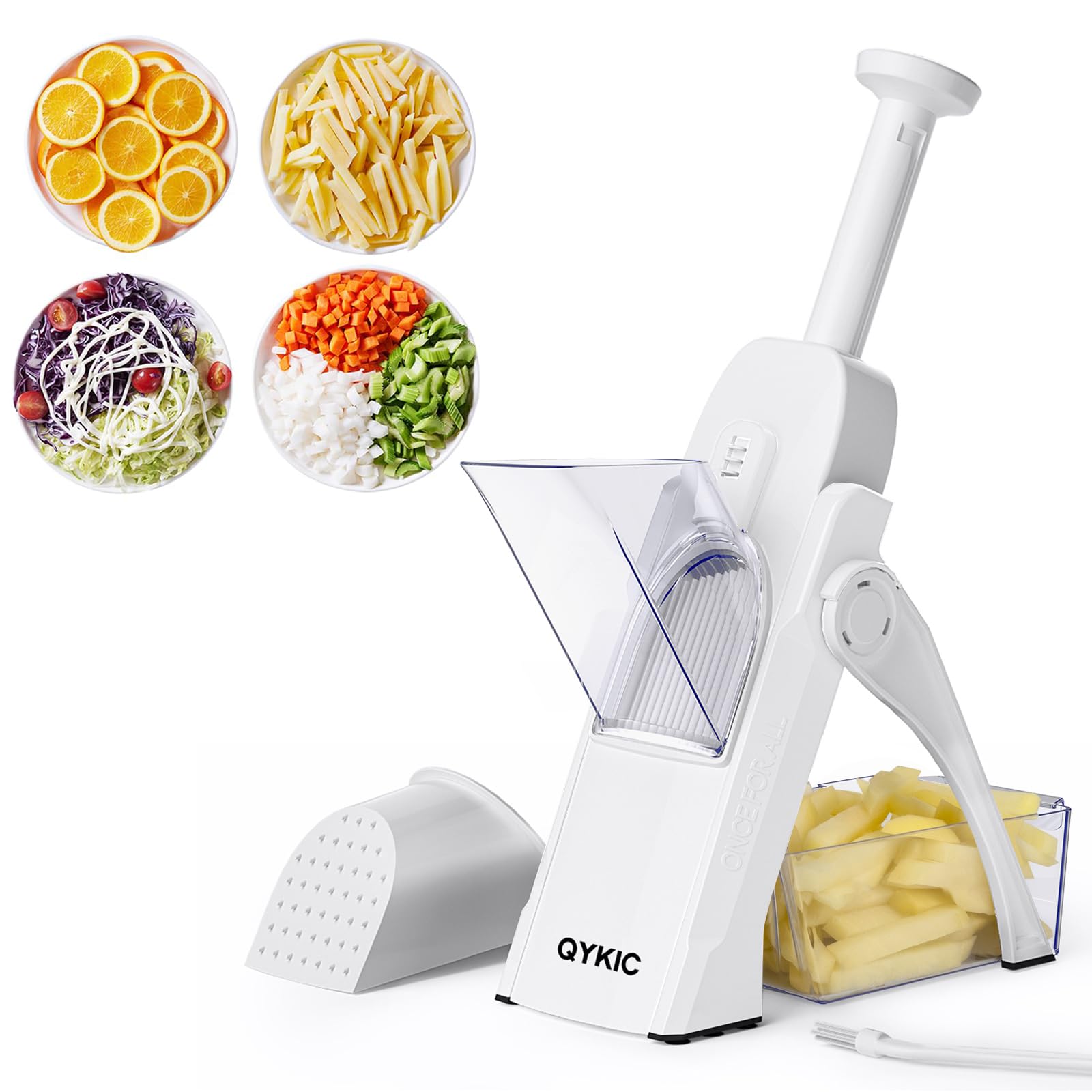 QYKIC Safe Mandoline Slicer,Vegetable Potato Slice Food Cutter for Kitchen,Thickness Adjustable Upright Veggie Chopper for Fast Meal prep