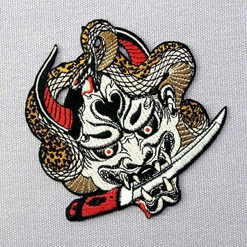 Hannya Oni Mask Patch Embroidered Badge Iron On Sew On Emblem