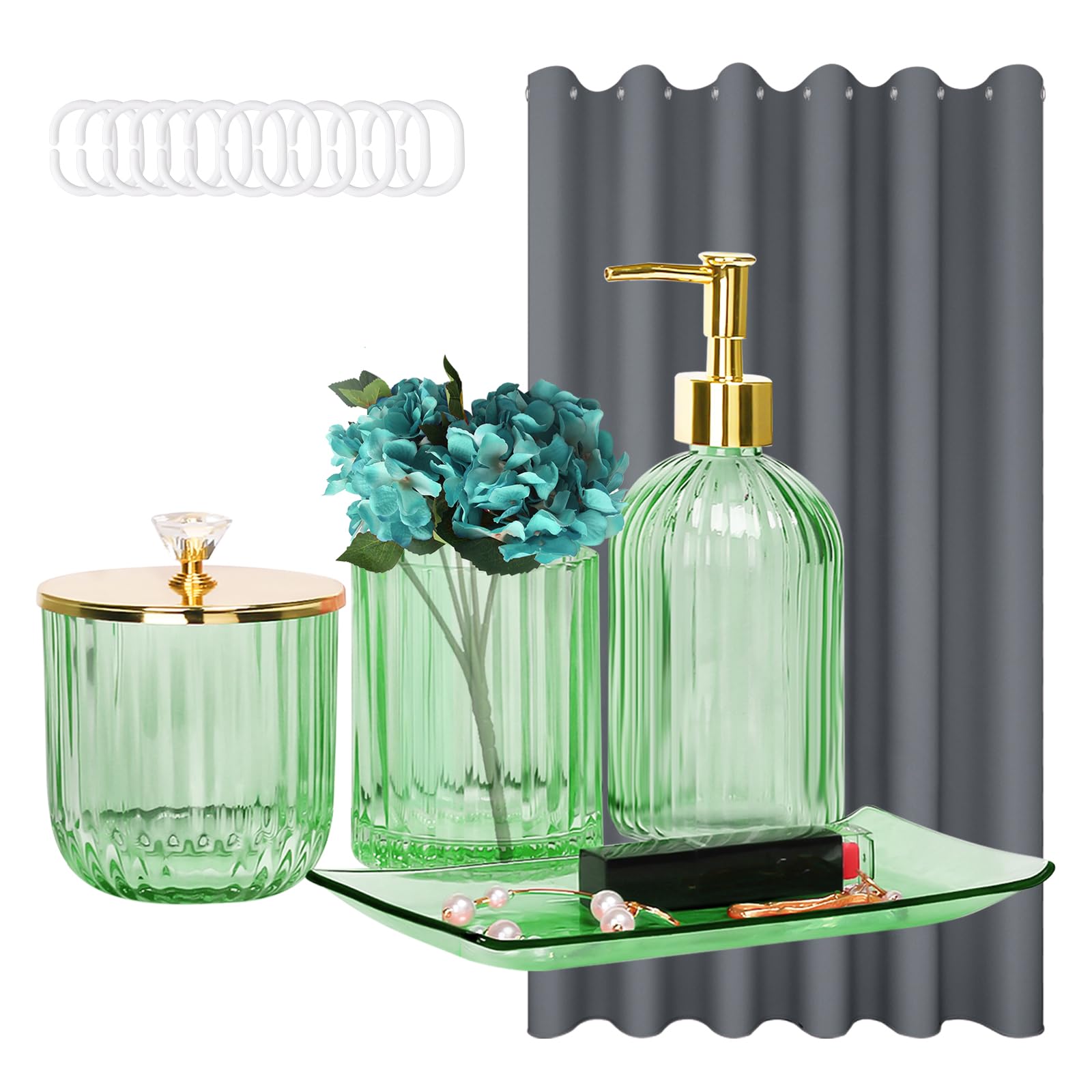 Amazon.com: Green Bathroom Accessories and Shower Curtains Set, 4PCS ...