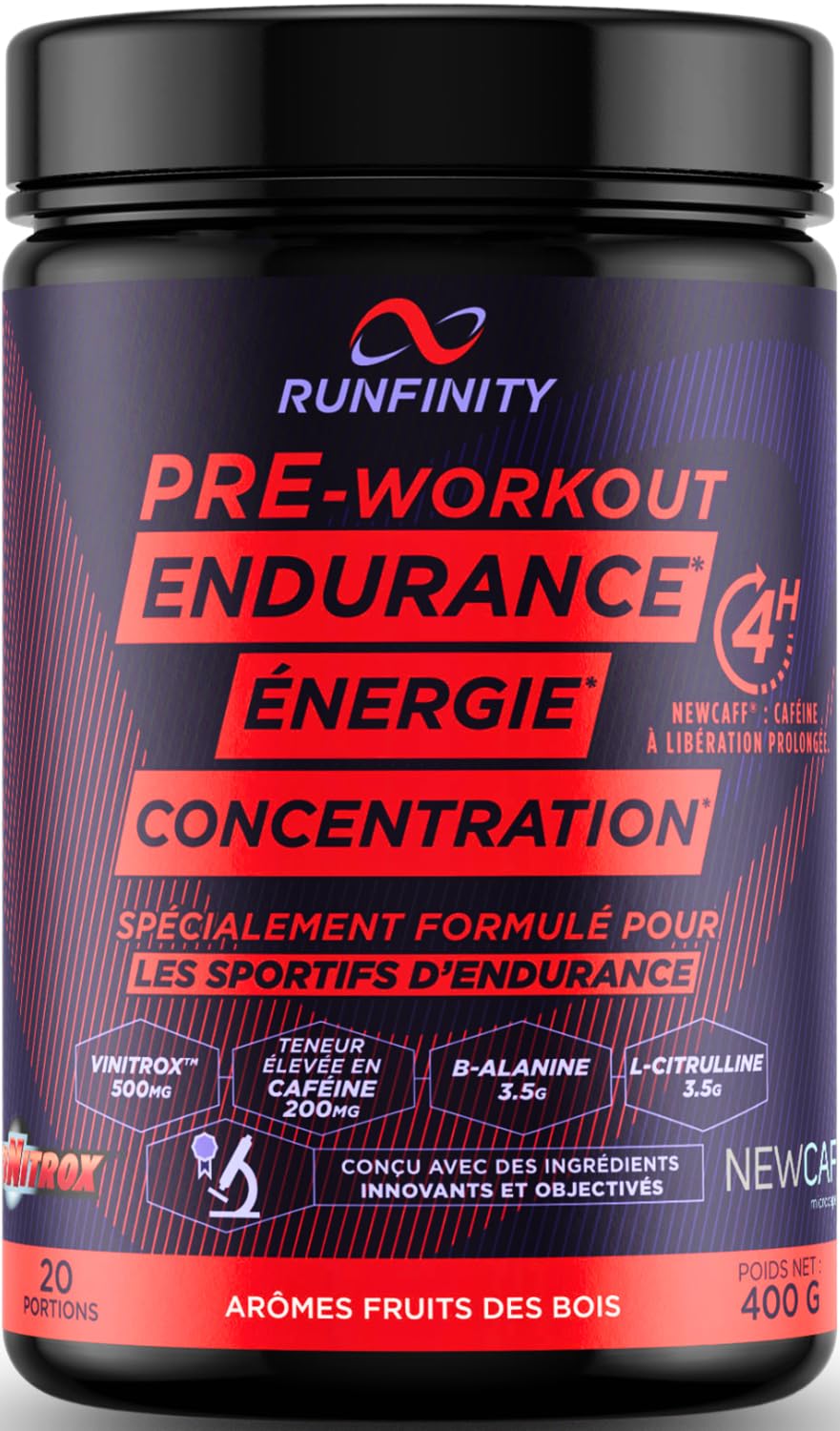 Pre Workout Runfinity - Booster d’Énergie Longue Durée : 4h d'Efficacité | Performances Maximales - Endurance Puissance & Concentration - Formule Premium Made in France