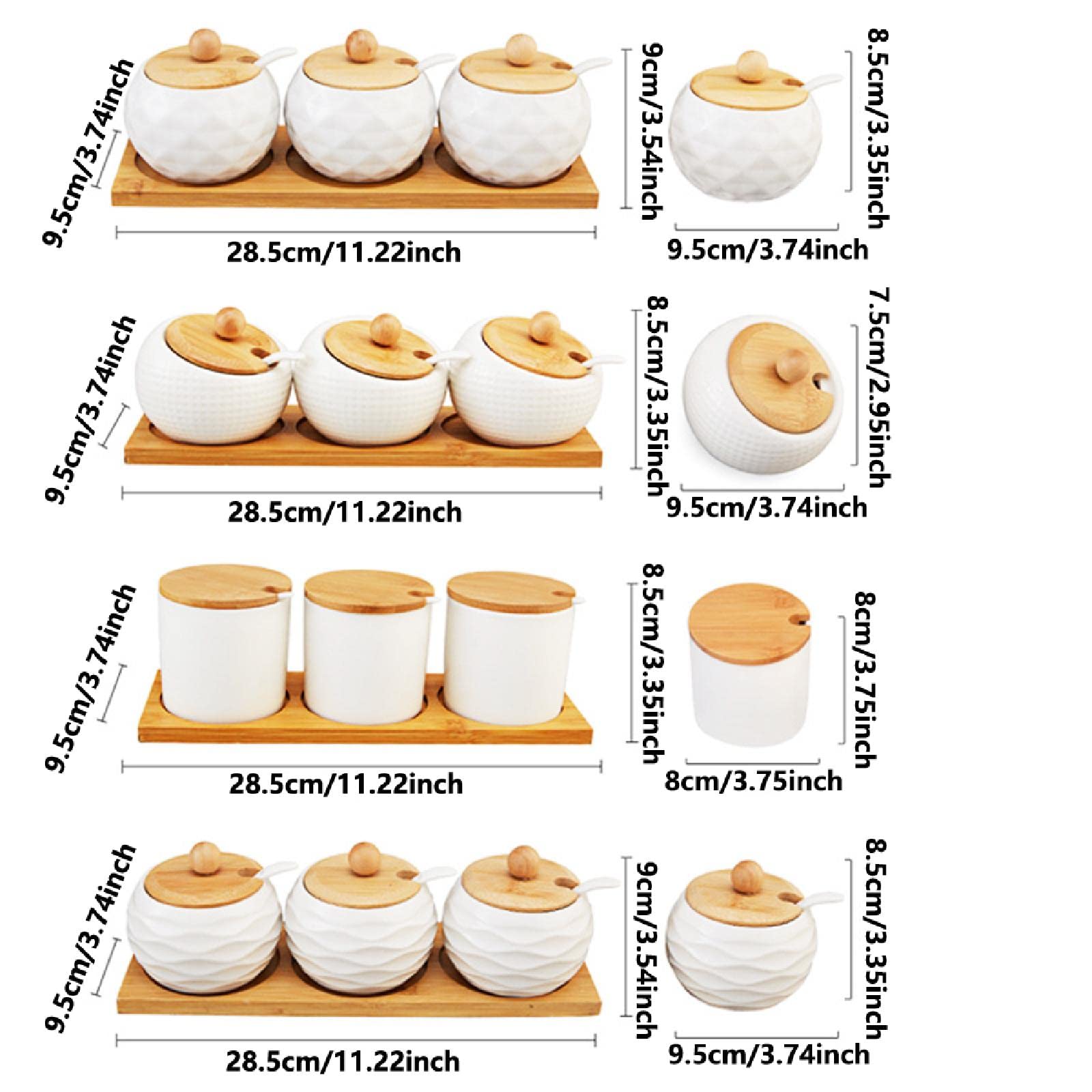 Set di vasetti per spezie in ceramica con vasetti da portata e supporto in bambù per zucchero, servire, tè, caffè, spezie, sale