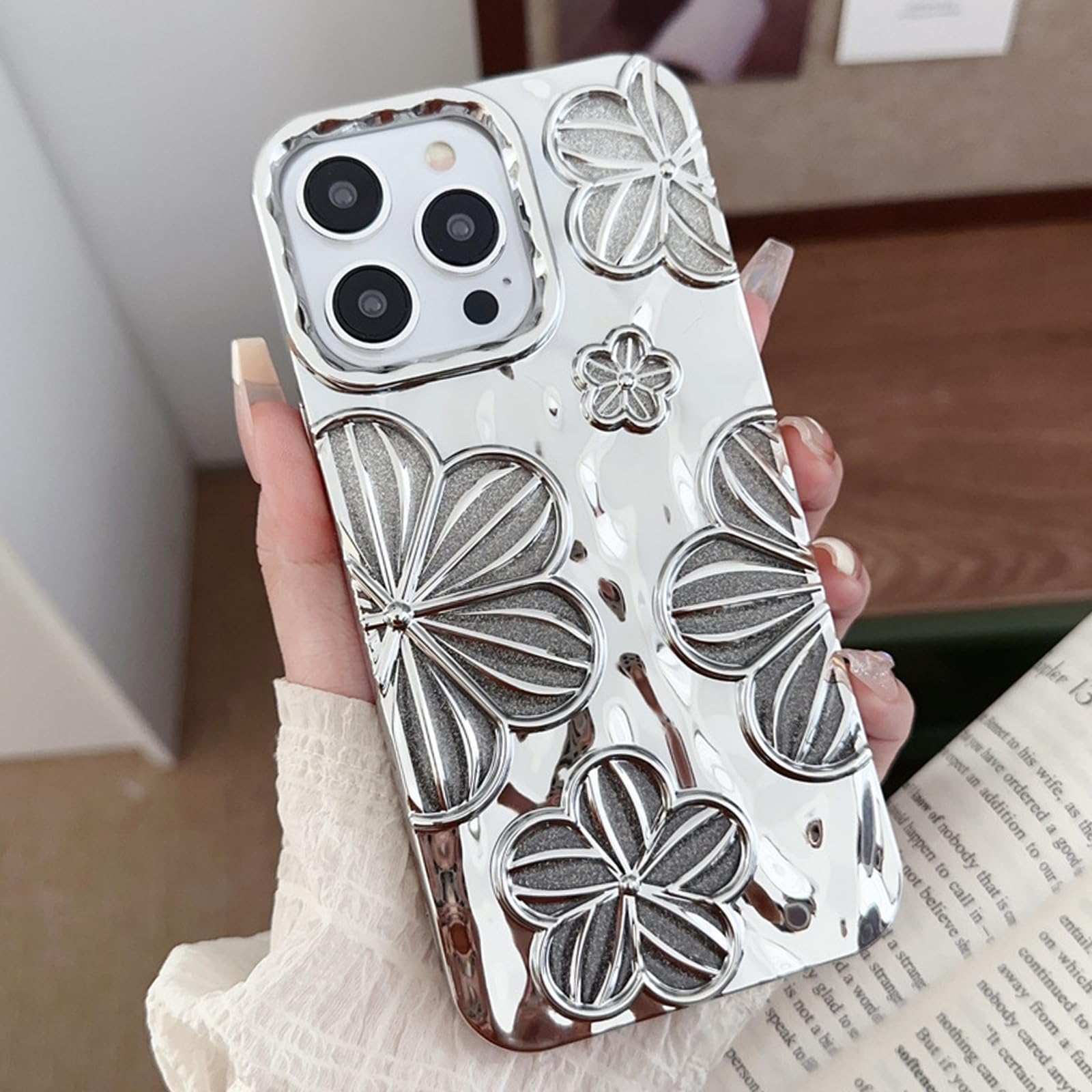 Étui pour iPhone 13 motif fleurs 3D coque paillettes RALEAVO
