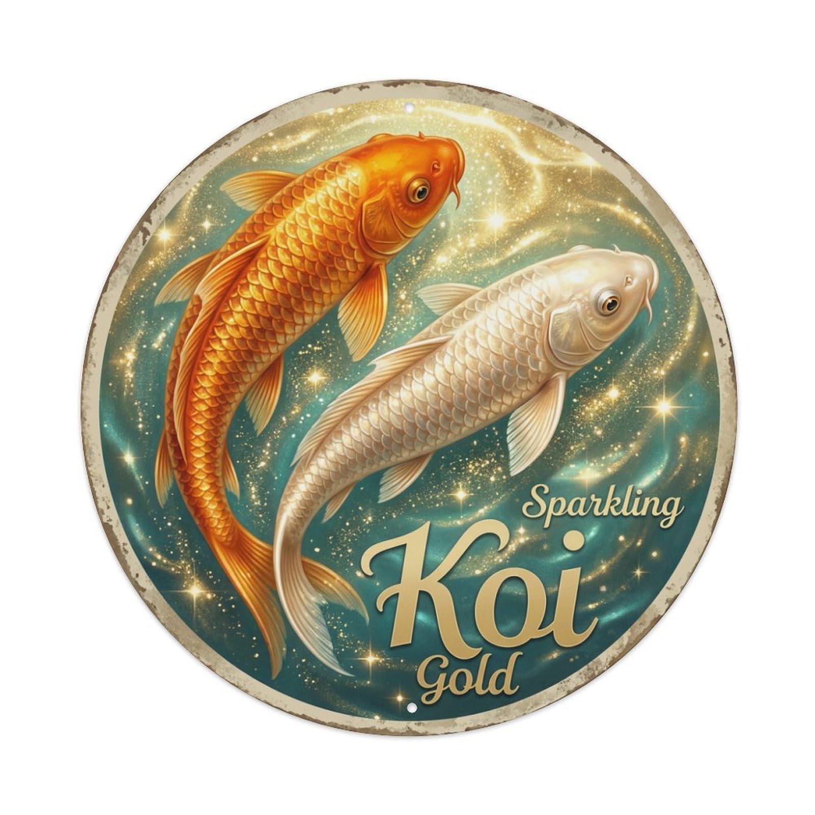 Koi Fish Champagne Gold Waters Sparkling Elegant Luxurious Metal Tin Sign