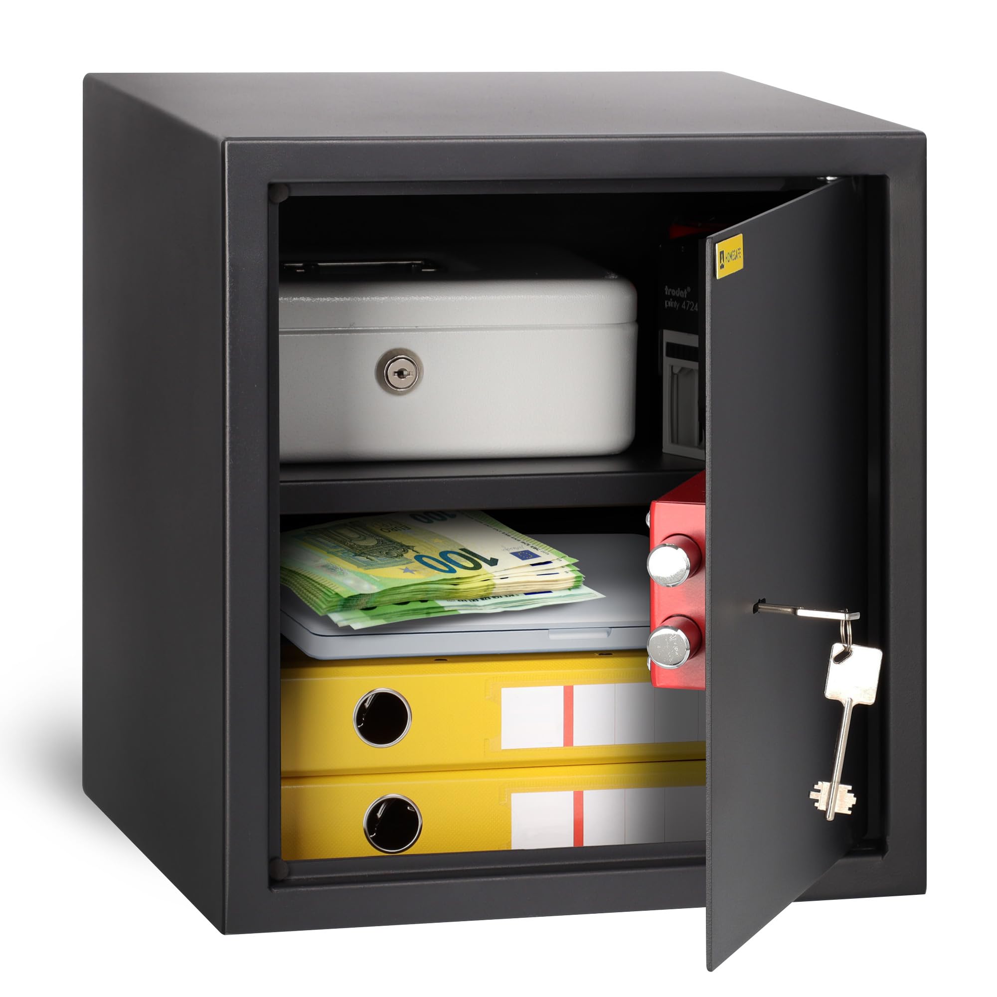 Homesafe Carbon Black, Ral 9005 Hv38k Safe Box With Key Lock, 38X35x35cm (Hxwxd), Money Lock Box For Home Security, Storage Safety Locker For Cash Savings, Jewelry Or Money, Document Safe For Office