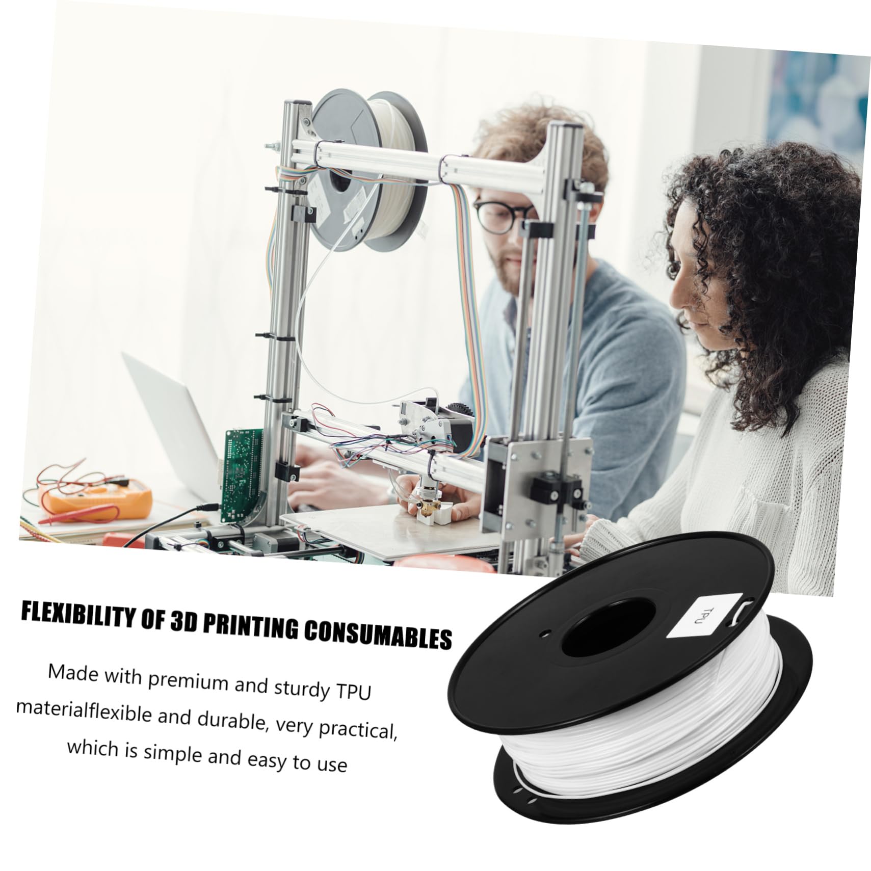 PRETYZOOM Filamento Flexible de Tpu 1.75mm para Impresora 3d, Blanco, 0.8kg, sin Burbujas, Resistente Larga Duración