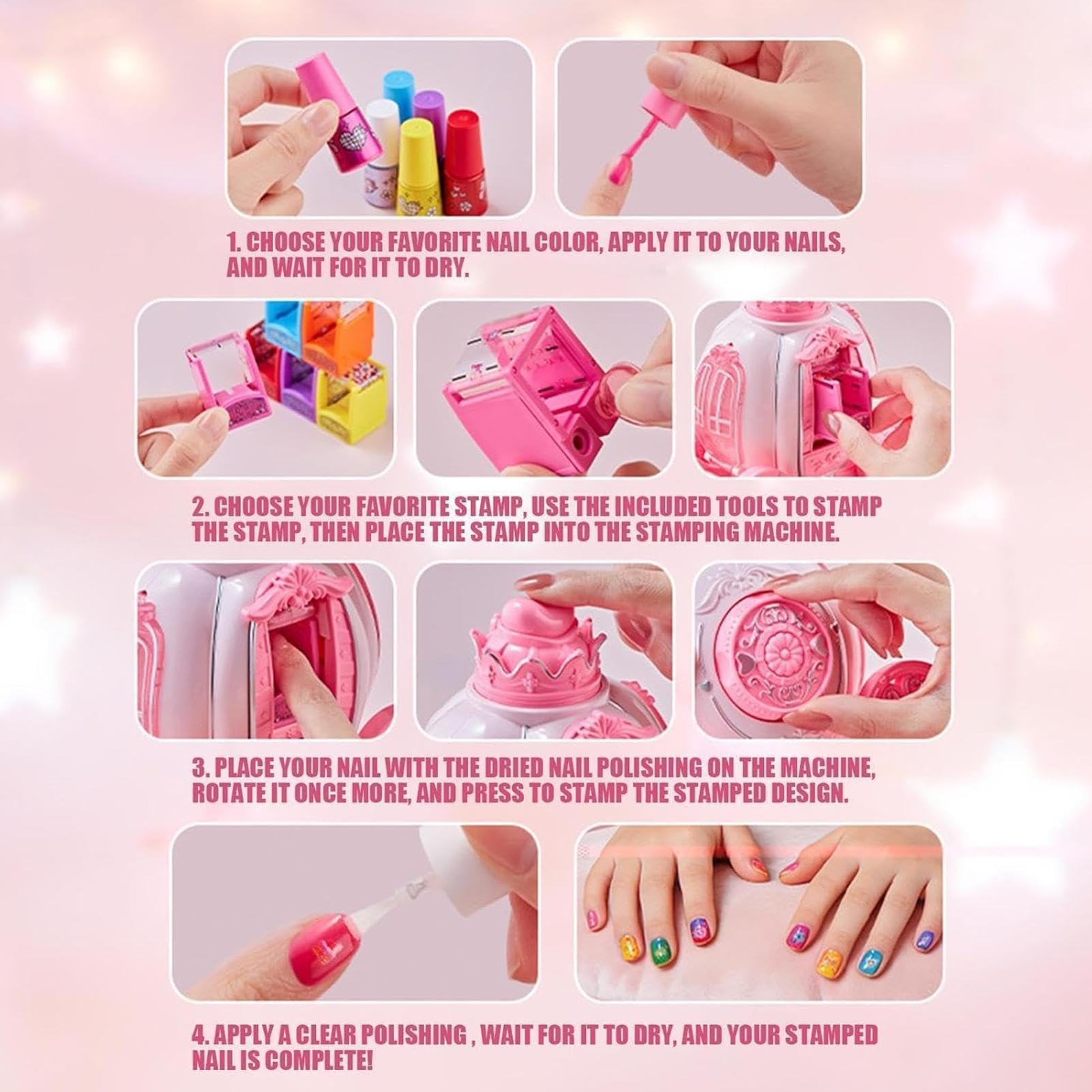 Kit de Uñas para Niña Esmalte a Base de Agua Lavable y de Secado Rápido con | Kit Juguete Uñas Para Ocasiones Como Día Del Niño Acción De Gracias Cumpleaños Hogar Escuela Parque Aire