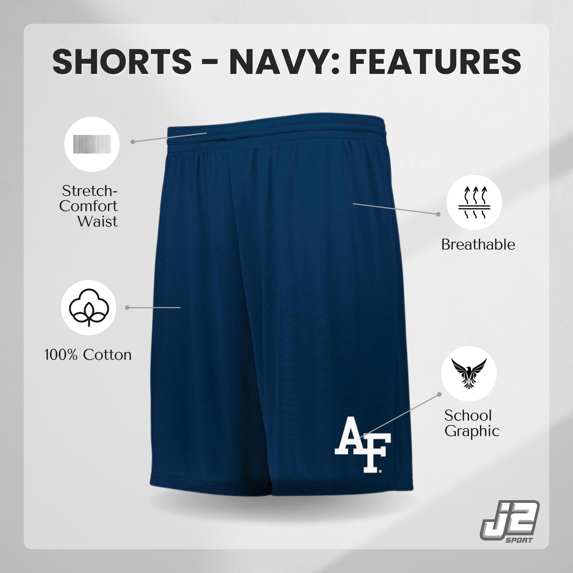 J2 Sport University of Michigan Shorts with Pocket – NCAA Cotton Collegiate Jersey Short, Navy