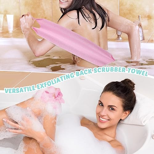 Miniatura 6 de Paquete de 3 unidades exfoliante de espalda con asas, paño exfoliante de nailon de longitud extendida, cepillo exfoliante corporal con correa
