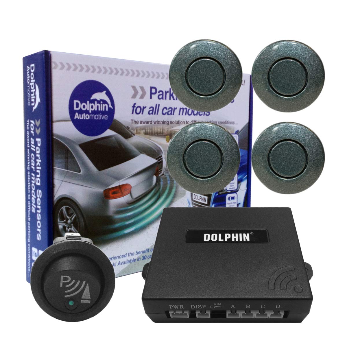 Dolphin Car Van Front Parking Sensors With Longer 6m Leads and Parking Switch in 32 Coloured Options UK (Electric Blue) — view 19