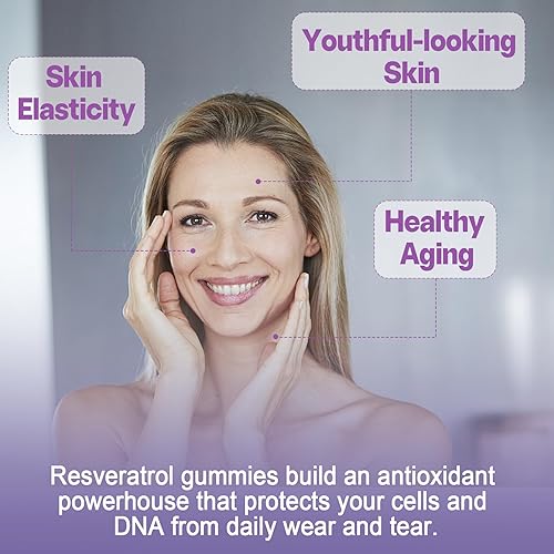Miniatura 7 de Suplemento de resveratrol de 1000 mg - Gomitas de resveratrol sin azúcar con extracto de corteza de pino, quercetina, fisetina y semilla de uva para