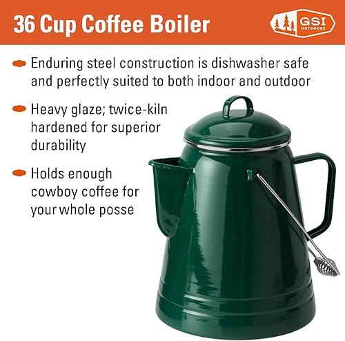 Miniatura 7 de GSI Outdoors Diseño de caldera de café de 36 tazas para ser resistente para el campamento, casa rodante o cocina de granja, azul