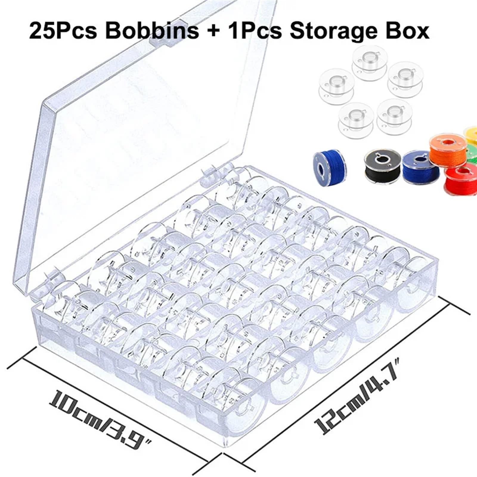 Bobinas para máquinas de coser, 25 bobinas for máquina de coser con caja almacenamiento plástico(1pc Empty Box)
