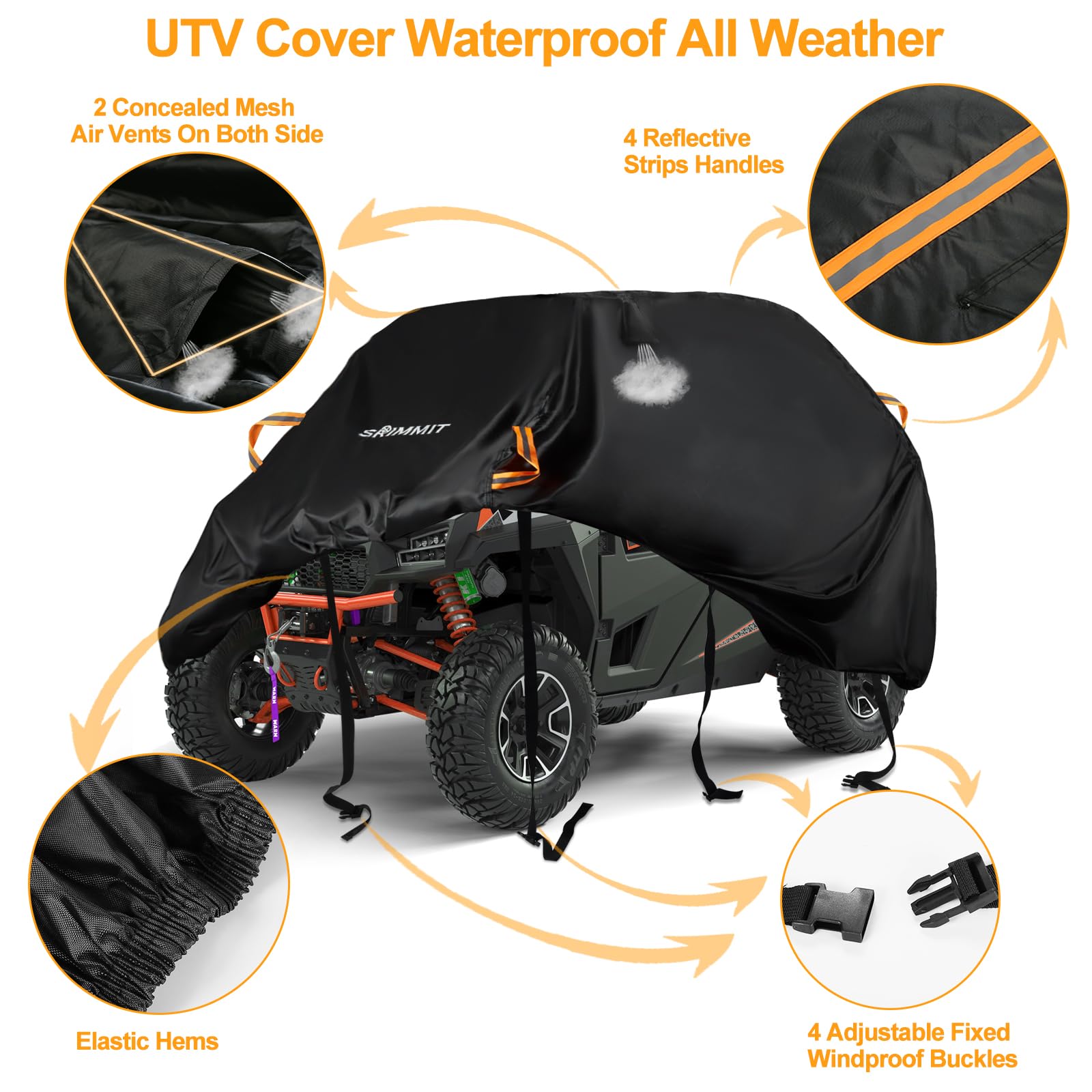UTV Copertura Impermeabile Universale In Tessuto Oxford – Protezione Da Sole, Neve E Polvere Per 4-6 Passeggeri (Nero) - 3