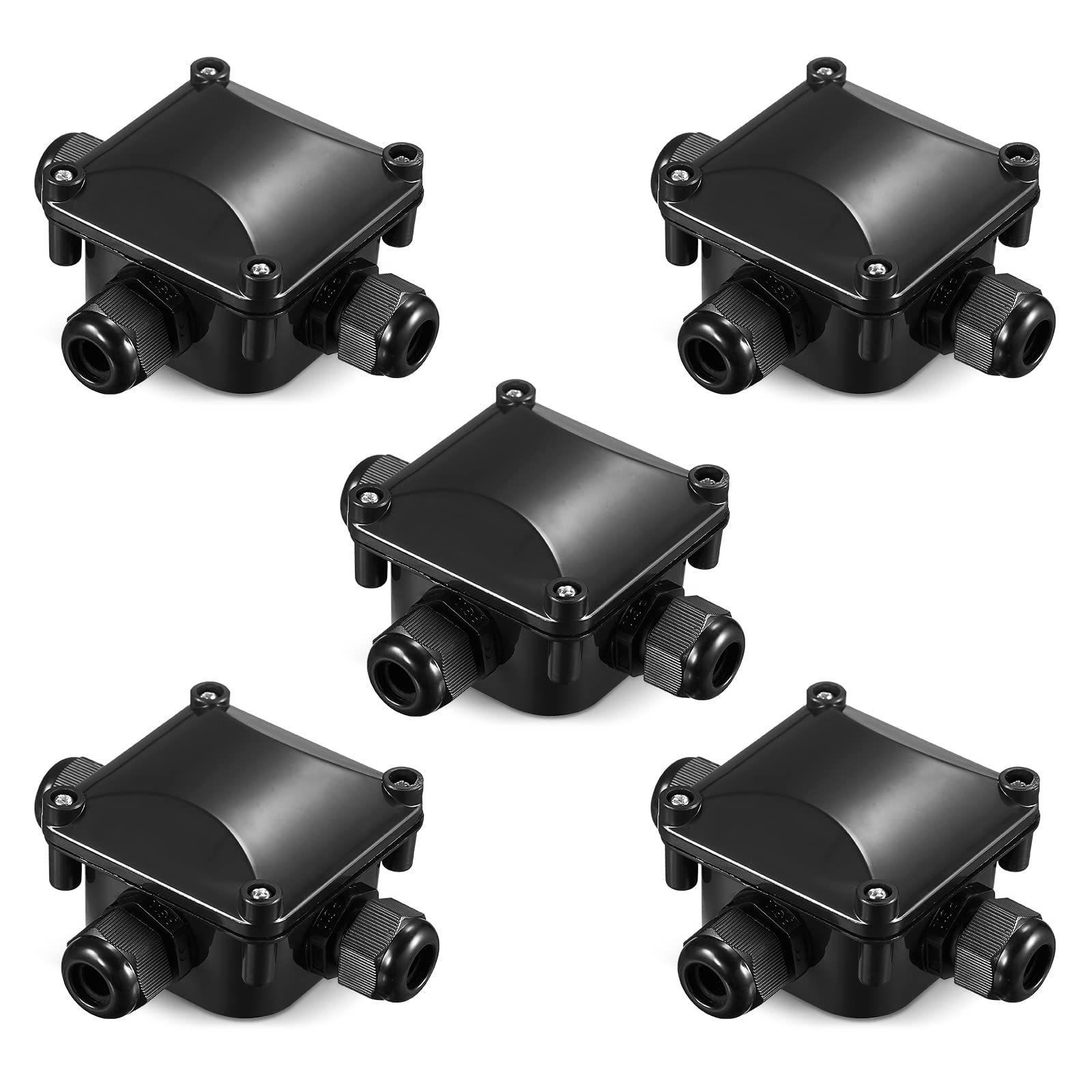 MAKINGTEC Set of 5 Waterproof Junction Boxes, 3-Way Junction Boxes Junction Boxes, Suitable for Outdoor Garden Road Cable Connectors Outdoor/External Electrical Junction Box (Black) (5)