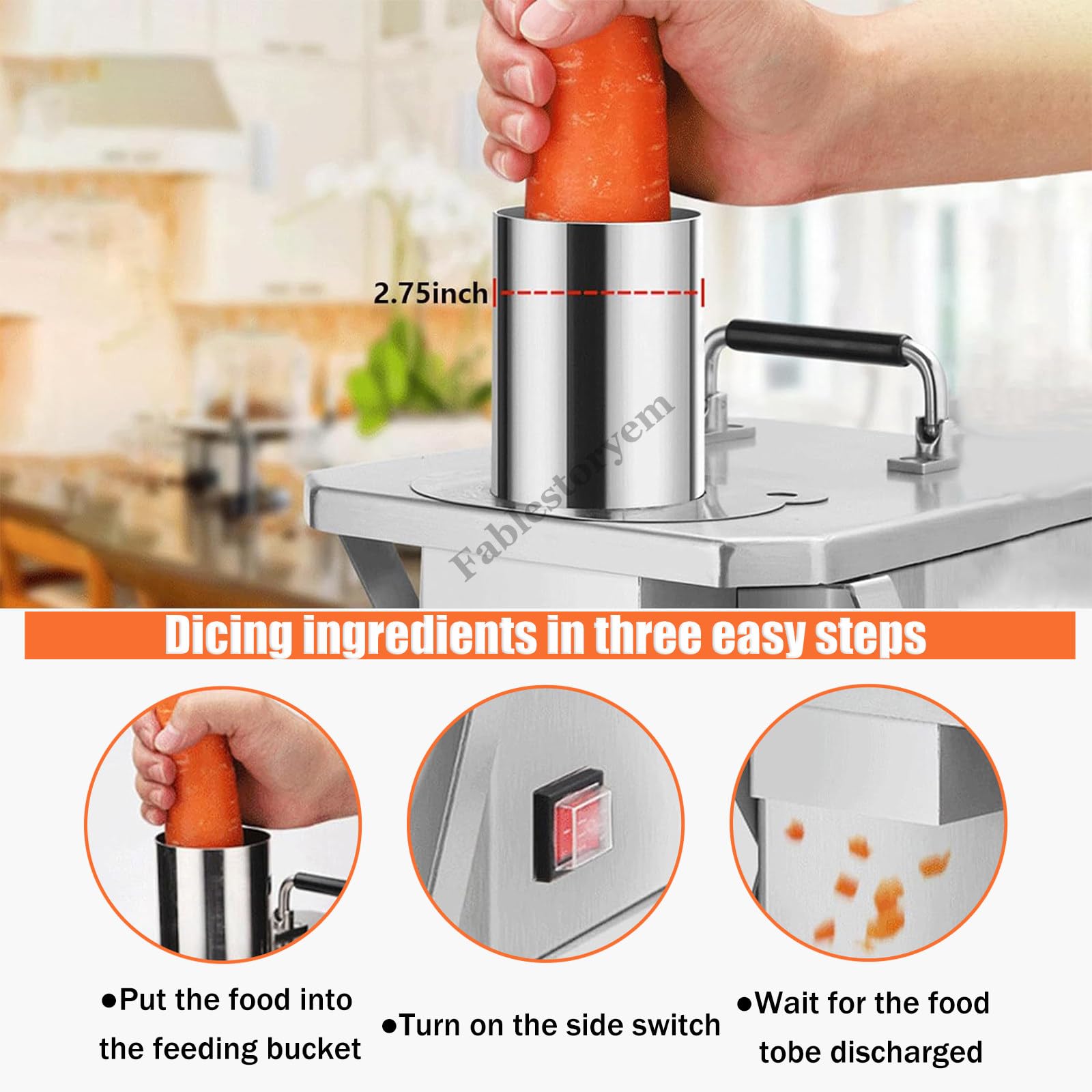 Cortadora Eléctrica de Frutas y Verduras, Cortadora de Verduras, Procesador de Alimentos Vegetal Profesional de 200W con Moldes para Cubos de 6mm/8mm/10mm/12mm/15mm,15mm