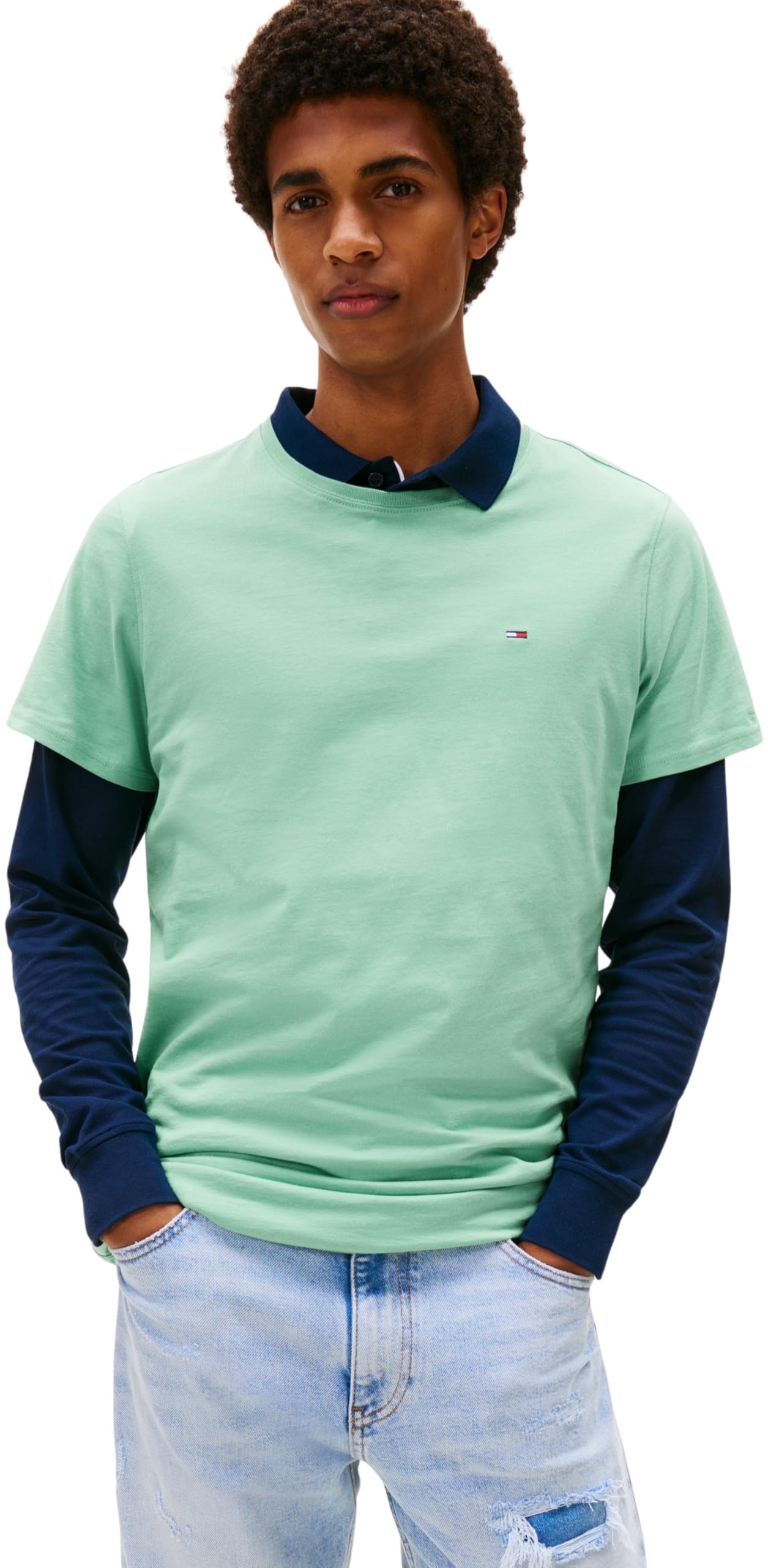 Tommy Jeans Tjm Xslim Jersey Tee Dm0dm04411, Maglietta a Maniche Corte Uomo, Green (Cloudy Jade), S