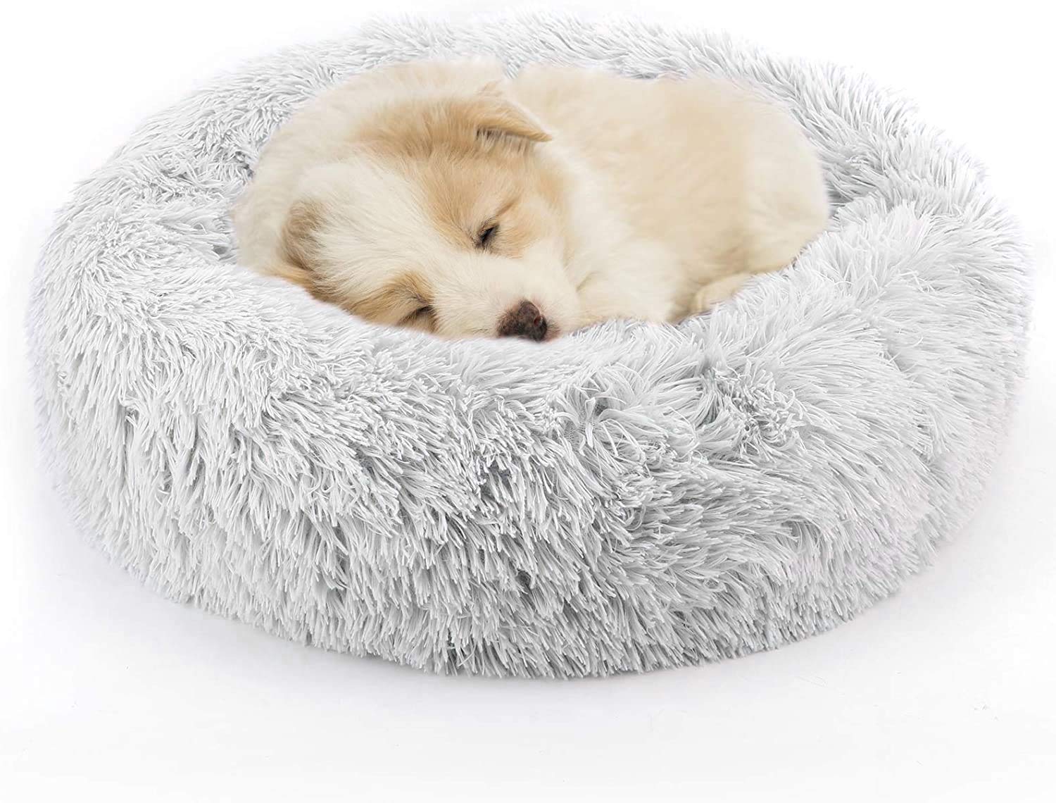 Lovlifer Marshmallow Cat Bed, Thicken Warm Round Comfortable Pet Bed For Puppy Dog Teddy Cat, Non-slip Bottom Pet Lounger Washable Cat Bed (light gray 70CM) (50cm, Light Grey)