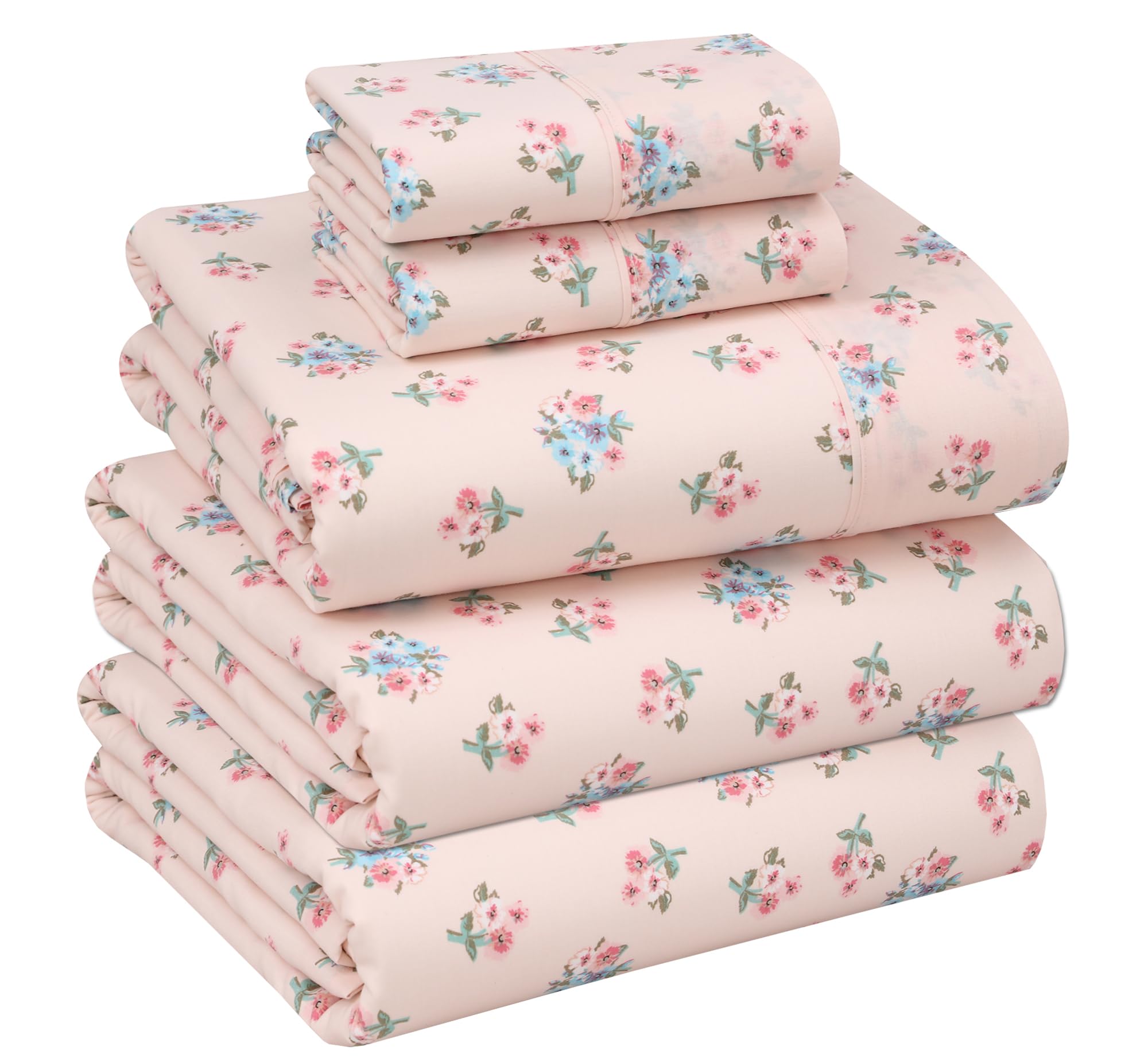 RUVANTI 100% Cotton Split King Sheets, Percale Sheet Set, Spring On