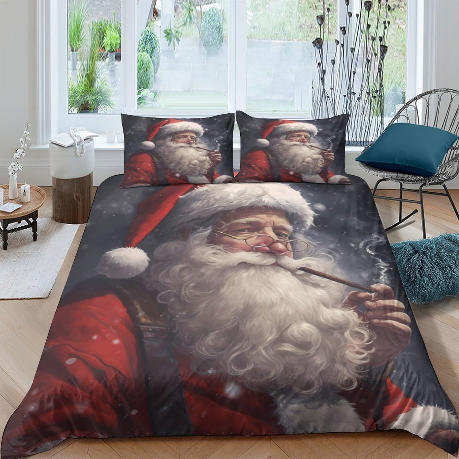Ctjqhvkz Style-3 3D Printed Santa Claus Fitted Sheet Microfiber Christmas Decor Bed Cover For Bedroom Guest Room Easy Care Single（135X200cm）