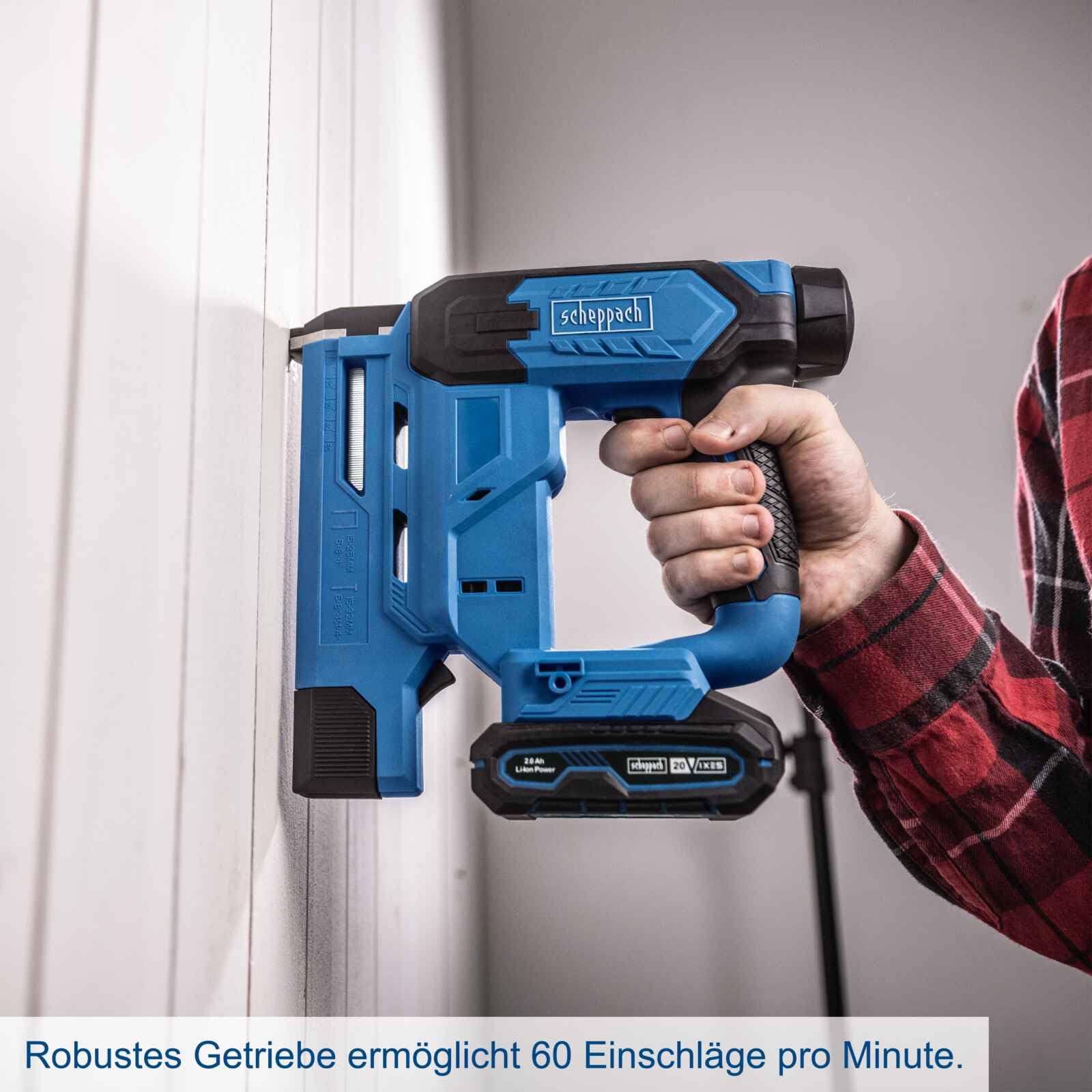 Scheppach Akku Klammer-& Nagelpistole C-NAG180-X Klammerpistole inkl. 300 Nägel & 300 Klammern | 60 Schüsse/Min | Magazin 85 St. | 20V-IXES-Serie | 10 Jahre Garantie | mit 2Ah Akku & Ladegerät