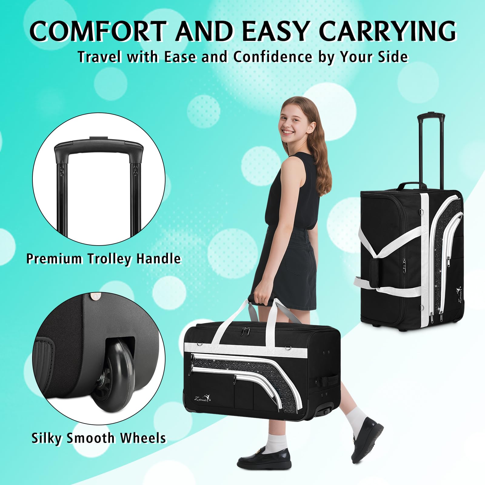 Borsa da ballo con appendiabiti, grande borsa da ballo con ruote, per ballerine, ragazze, donne, pieghevole, borsa da viaggio per danza, Grigio-23" Senza Tende, alla moda