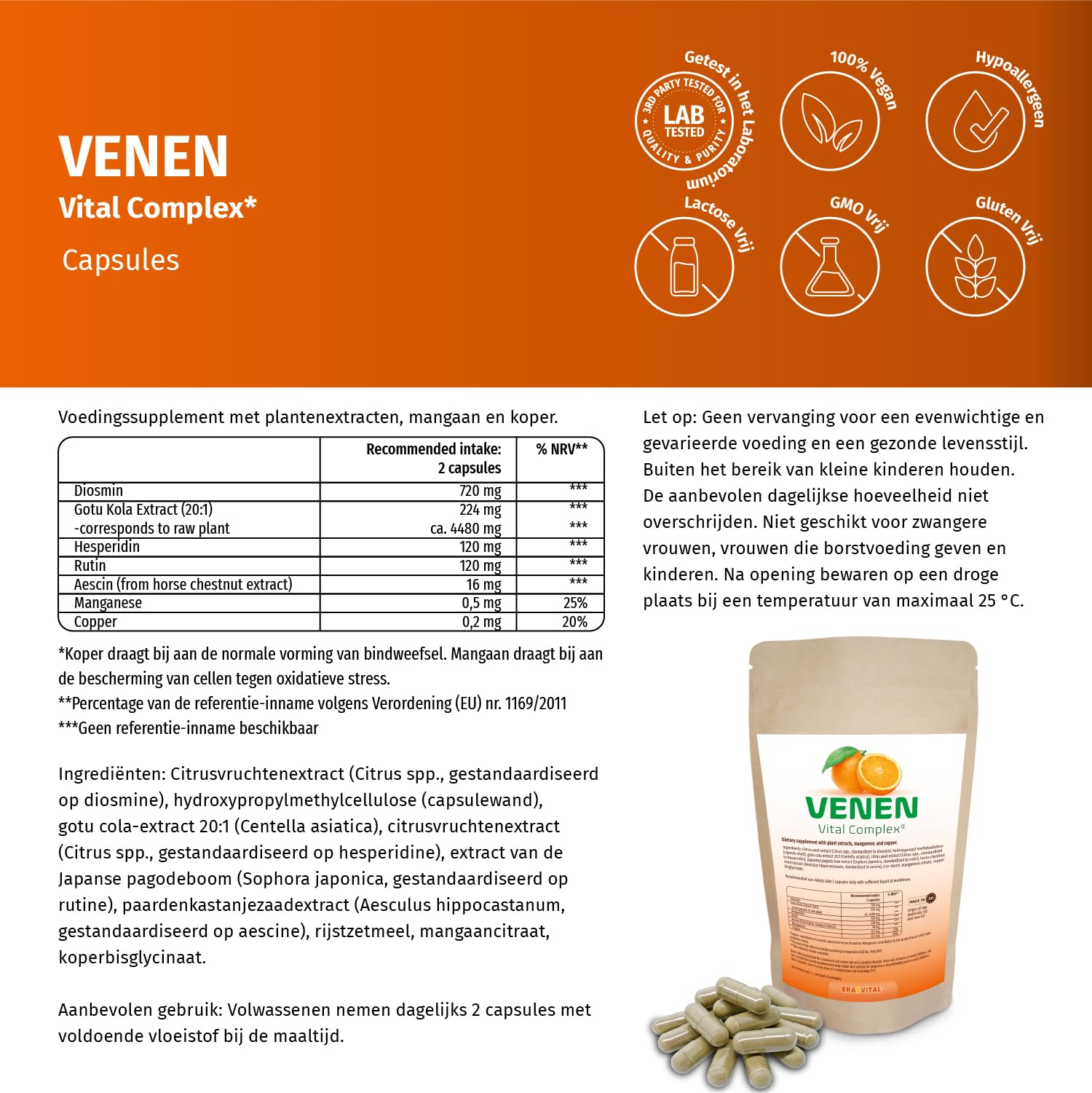 Venen Vitalkomplex – mit Diosmin, Hesperidin, Rutin & Rosskastanie (Aescin) – plus Gotu Cola, Mangan & Kupfer – vegan (360 Stück (1er Pack))