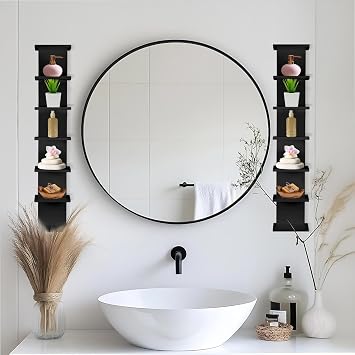 7 Tier Wall Shelf Unit - Lack Floating Shelf, Black Compact Display Floating Shelf, Vertical Column Wall Decor Mount Floating Storage Organizer Tall Tower Shelf for Bathroom,Bedrooms, Living Rooms