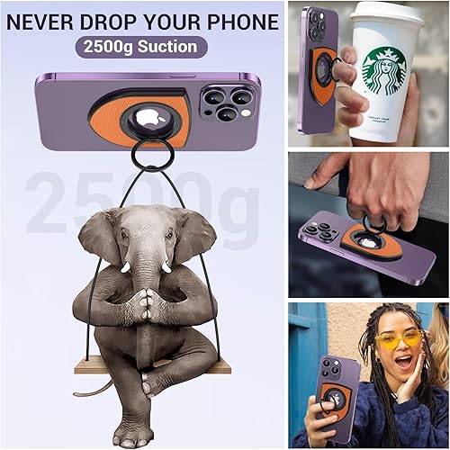 Miniatura 5 de Soporte magnético de doble cara para anillo de teléfono Magsafe, soporte de anillo de dedo con fuerza magéntica más fuerte, agarre de teléfono