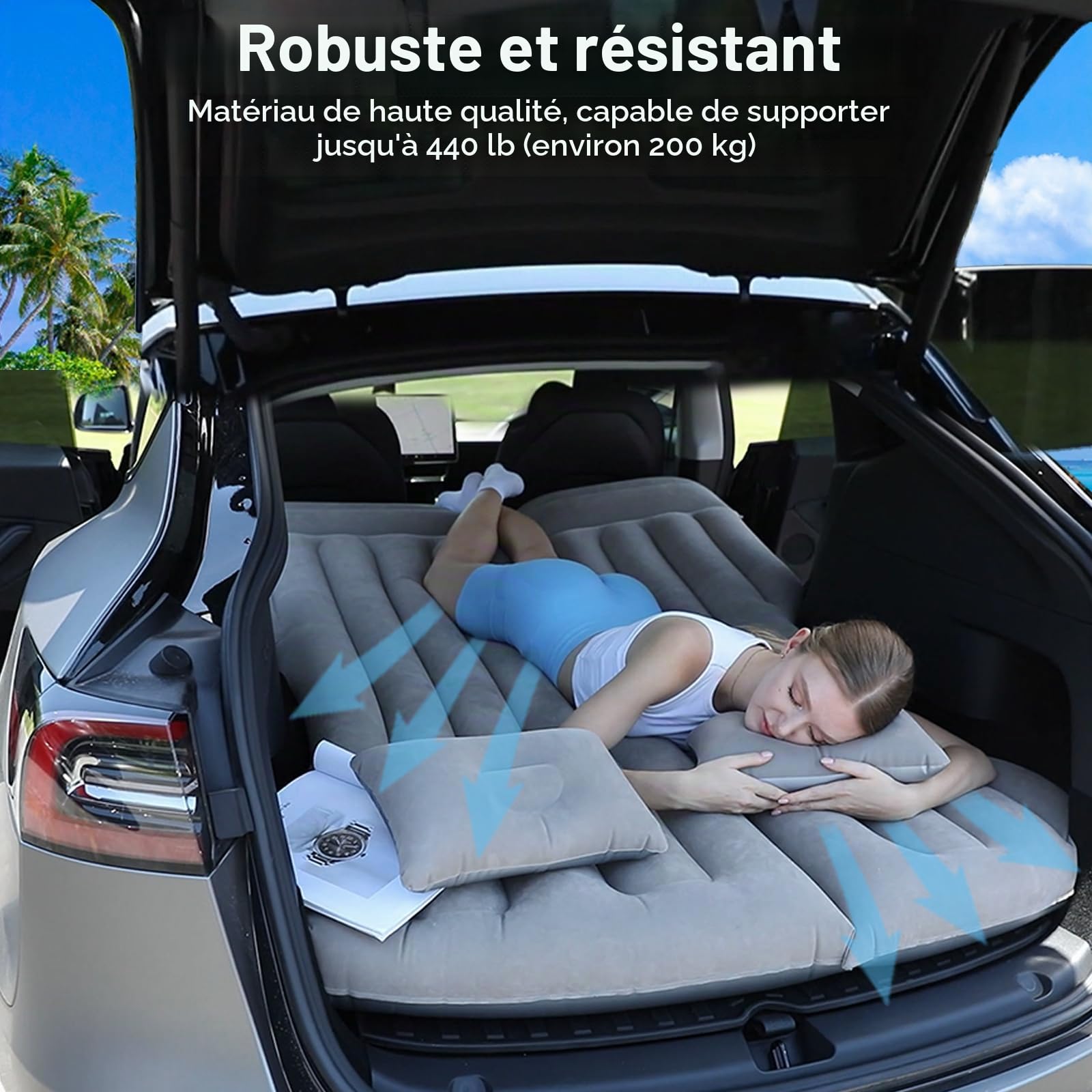 Matelas pneumatique de Voiture, pour SUV, Coffre de Voiture, Pliable, pour Camping, Voyage, Tente, Double Matelas Gonflable pour Coffre/siège arrière, lit Gonflable pour Dormir (Gris)