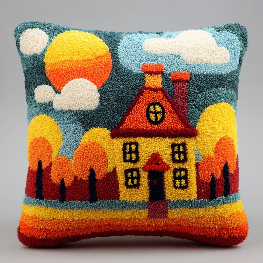 WallustrioaW DIY Latch Hook Cushion Kit,Country Cottage
